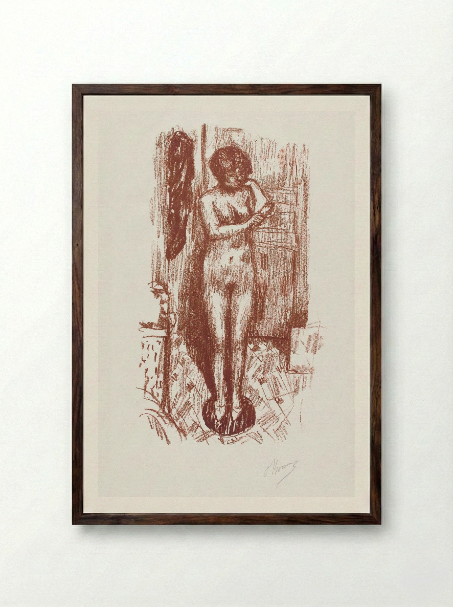 Standing Naked Woman Washing Herself - Pierre Bonnard - Framed Print Dark Wood