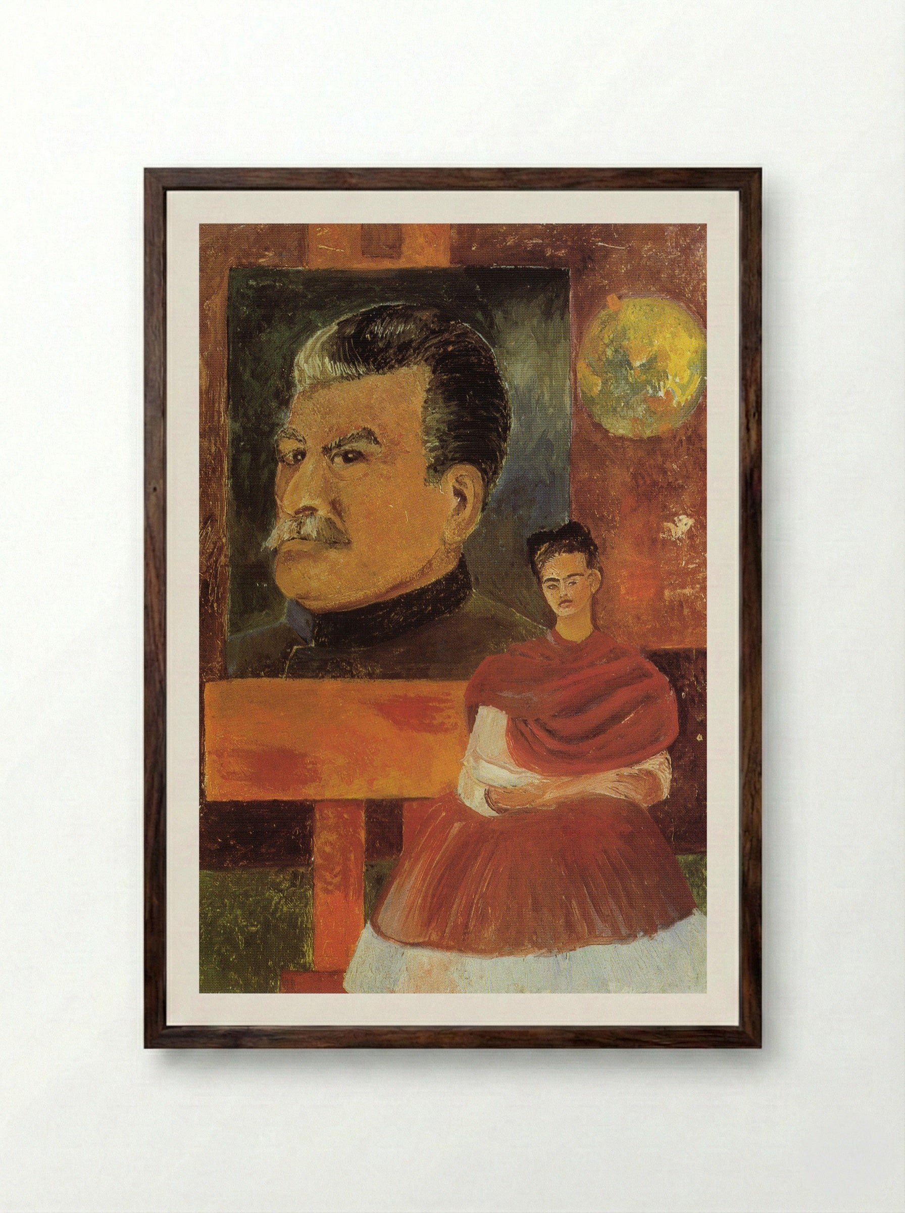 Self-Portrait with Stalin - Frida Kahlo - Framed Print Dark Wood