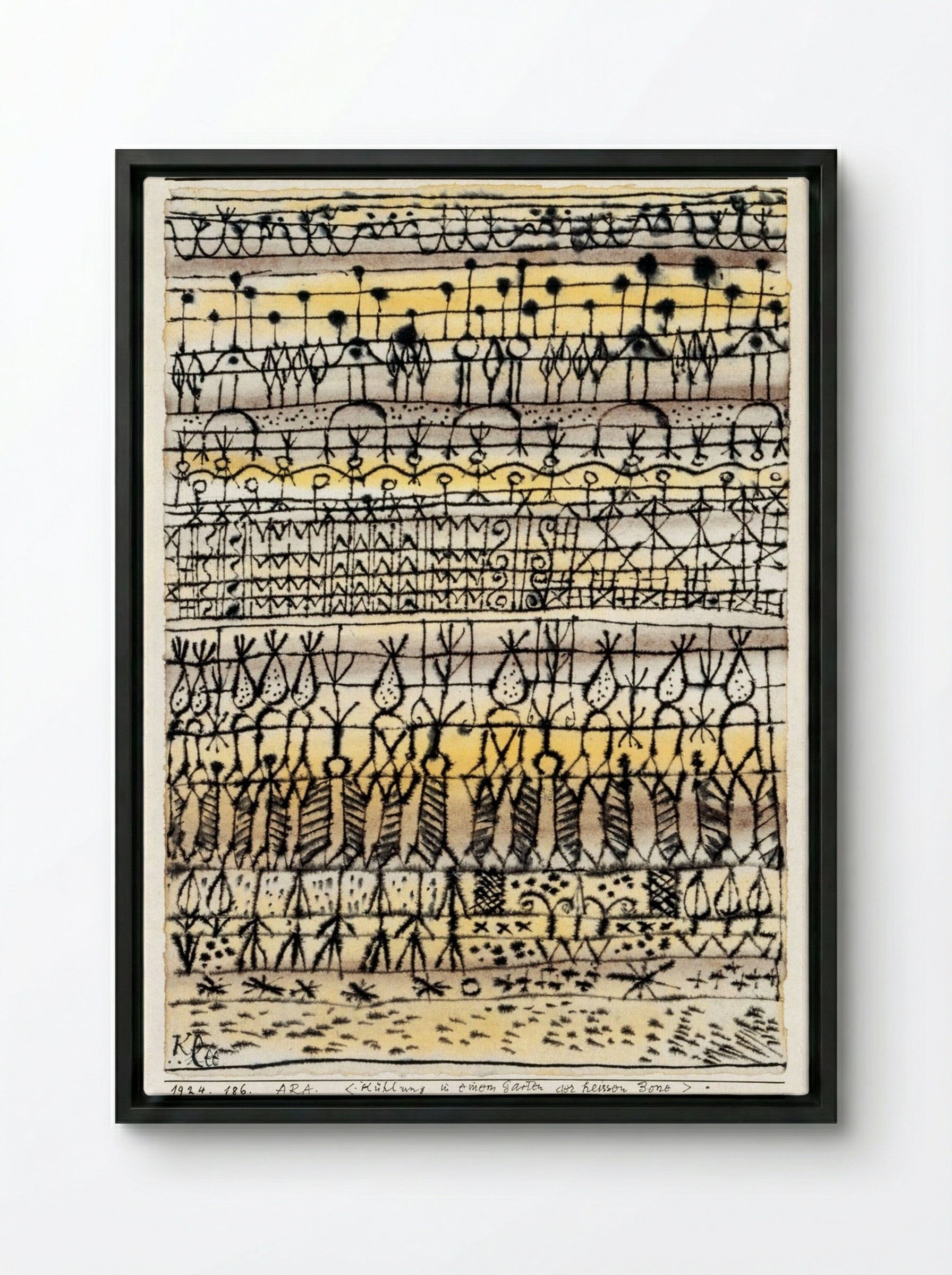 Cooling in a Hot Zone Garden - Paul Klee - Framed Canvas Black