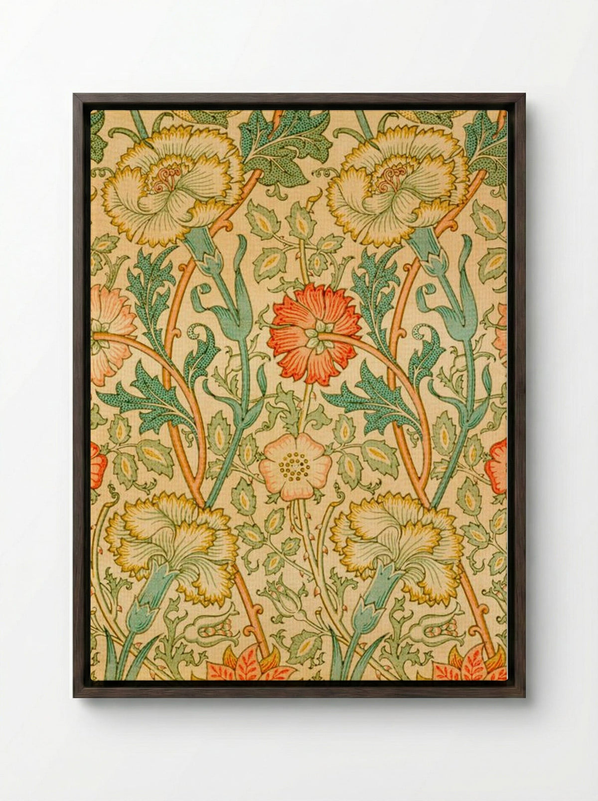 Pink and Rose - William Morris - Framed Canvas Dark Wood
