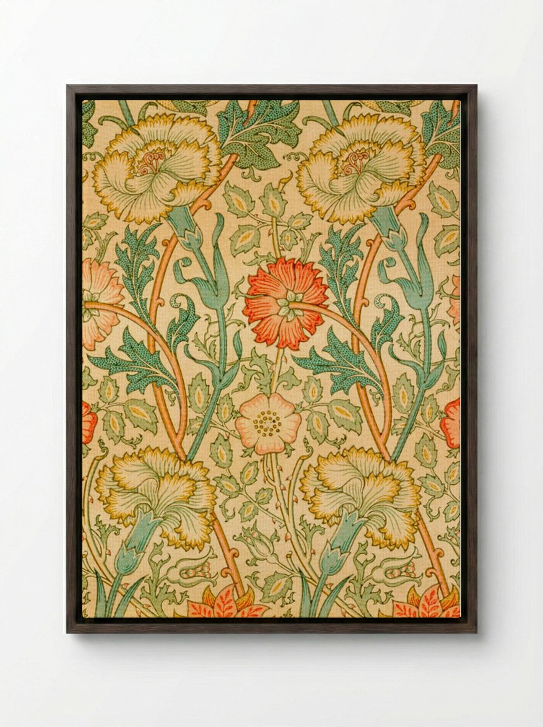 Pink and Rose - William Morris - Framed Canvas Dark Wood