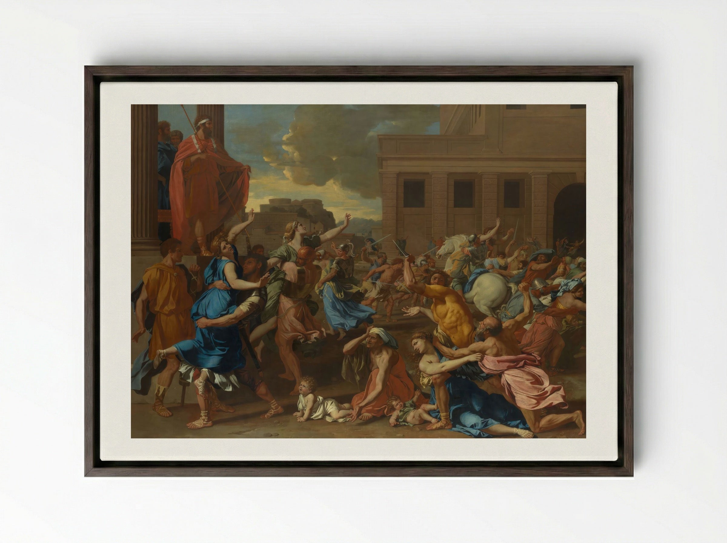 The Abduction of the Sabine Women - Nicolas Poussin - Framed Canvas Dark Wood