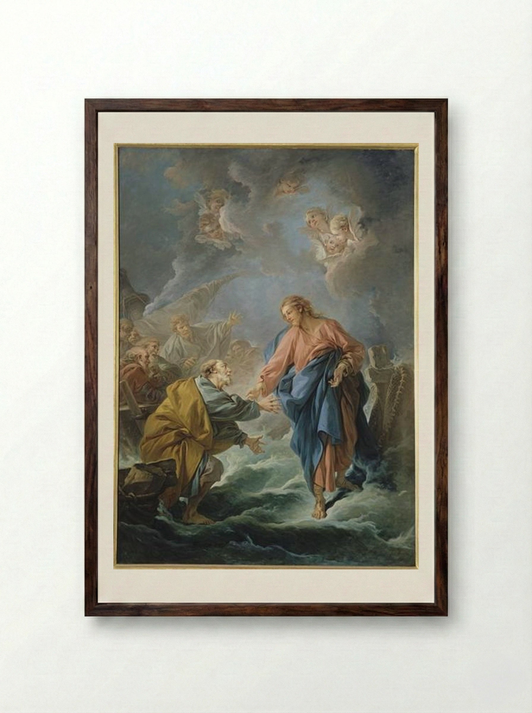 St. Peter Invited to Walk on the Water - François Boucher - Framed Print Dark Wood