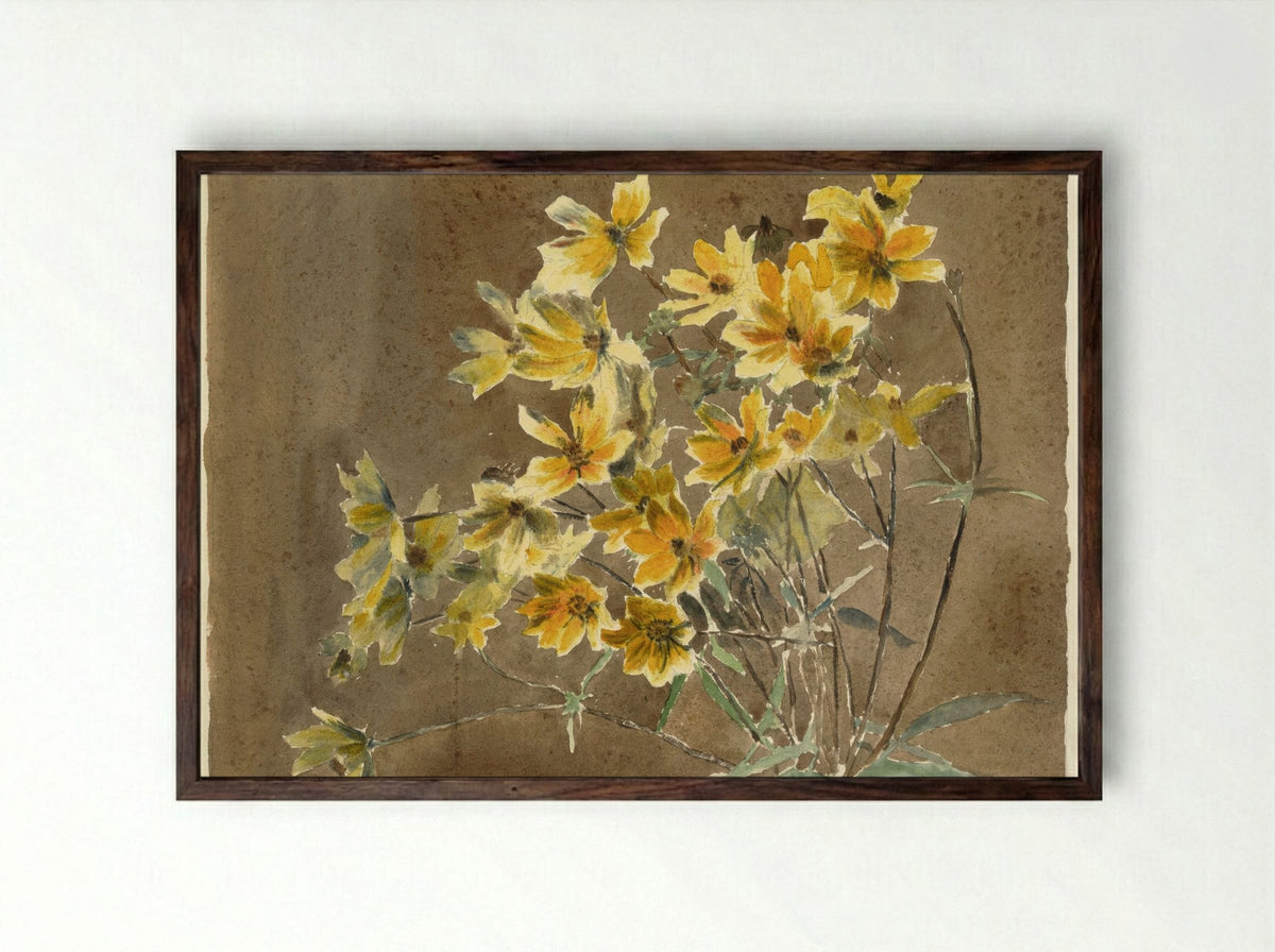 Yellow Flower with Border (1915) - Hannah Borger Overbeck - Framed Print Dark Wood