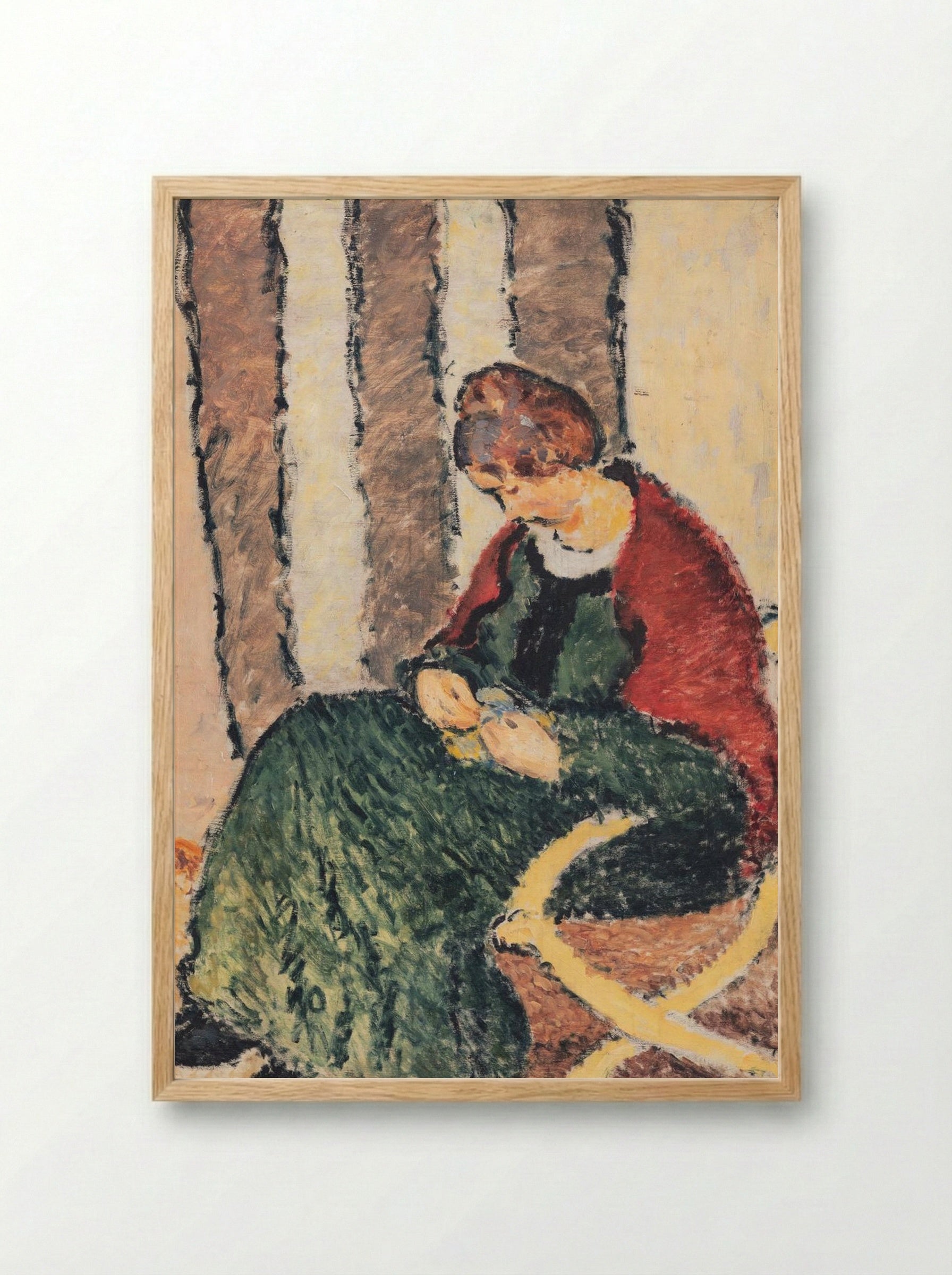 Anna Giersing, the Artist's Sister (Lady with Red Shawl) - Harald Giersing - Framed Print Wood