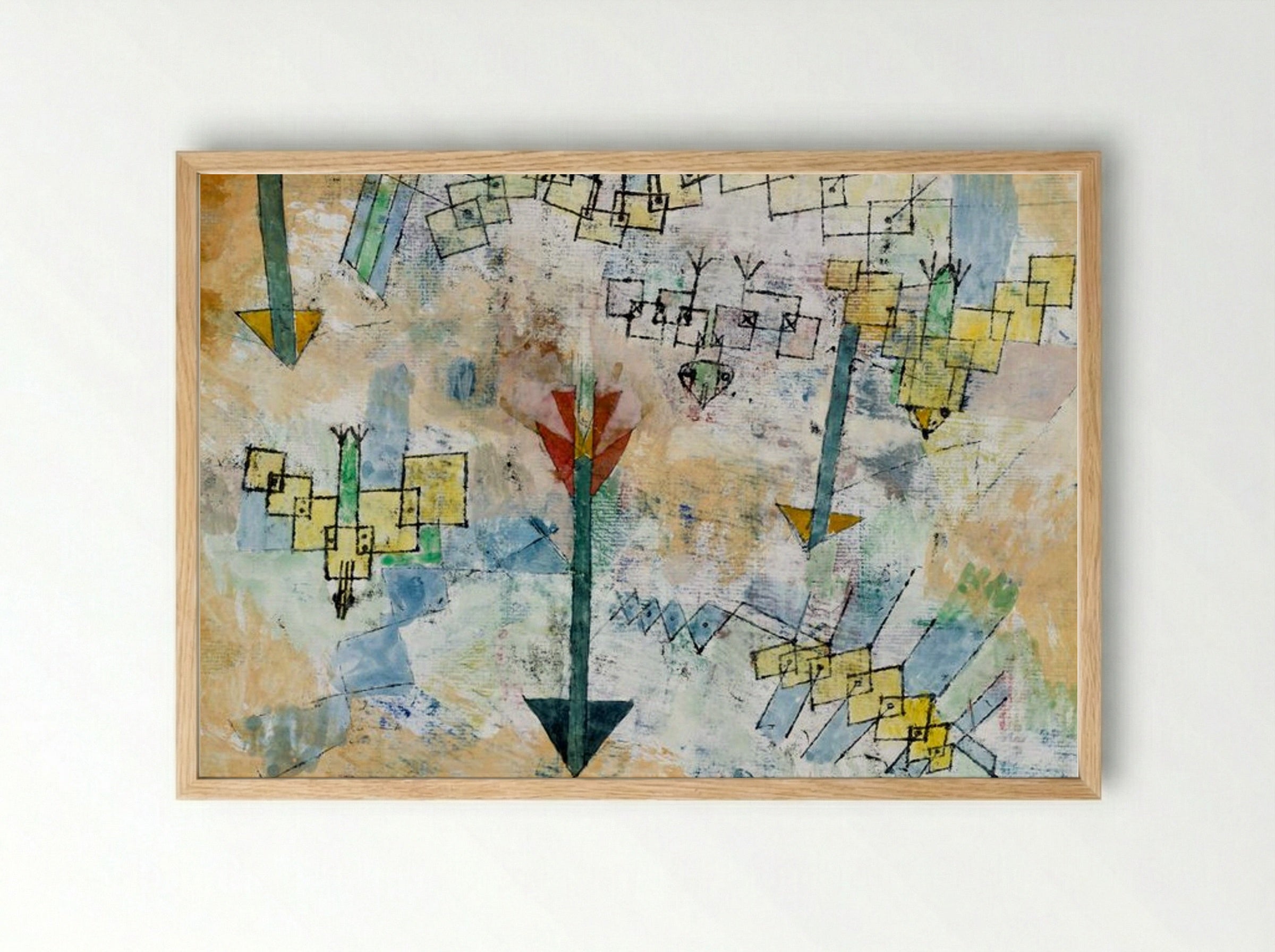 Birds Swooping Down and Arrows - Paul Klee - Framed Print Wood