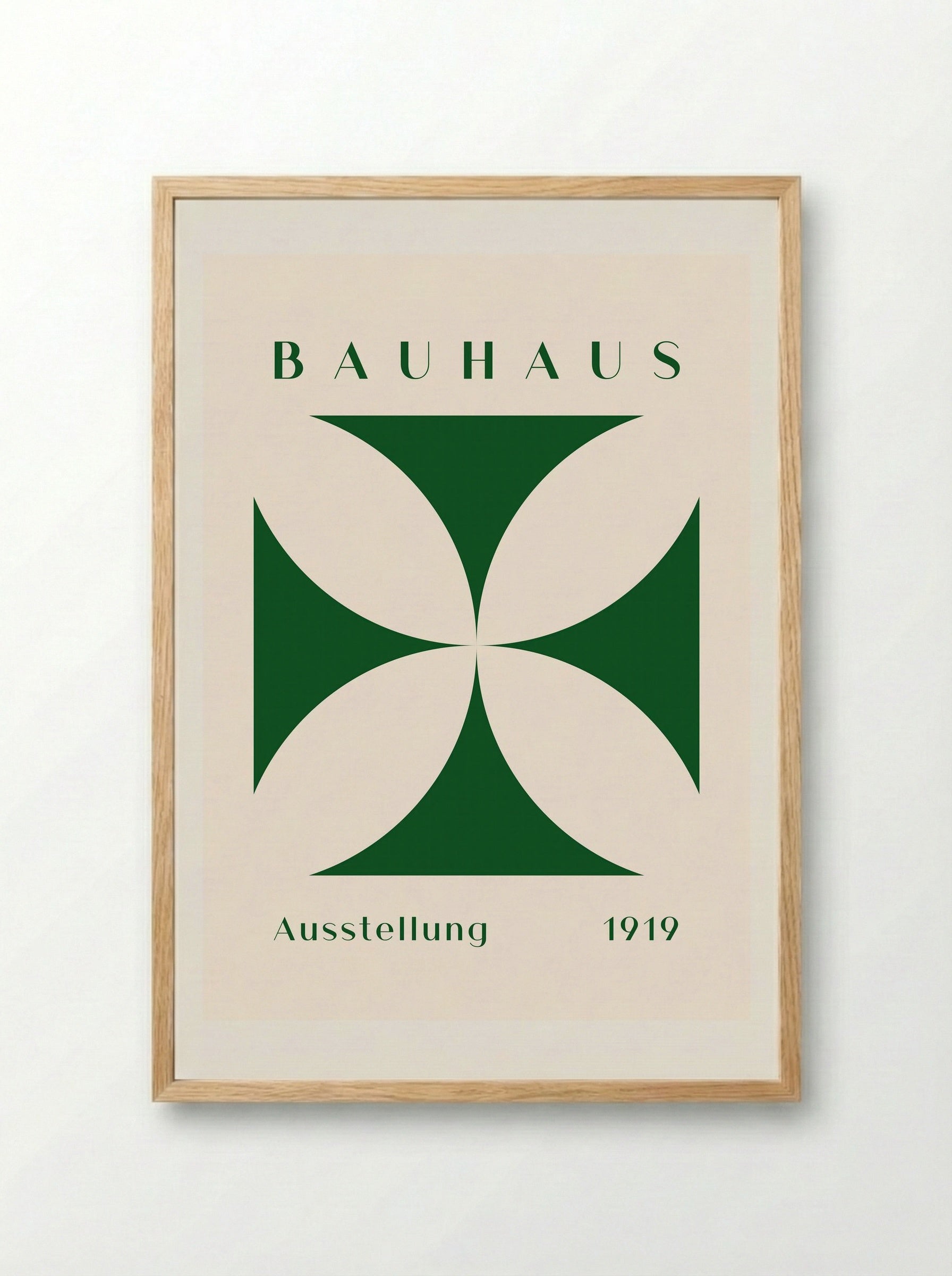 Bauhaus Cross Form - Green on Cream (1919) - Framed Print Wood