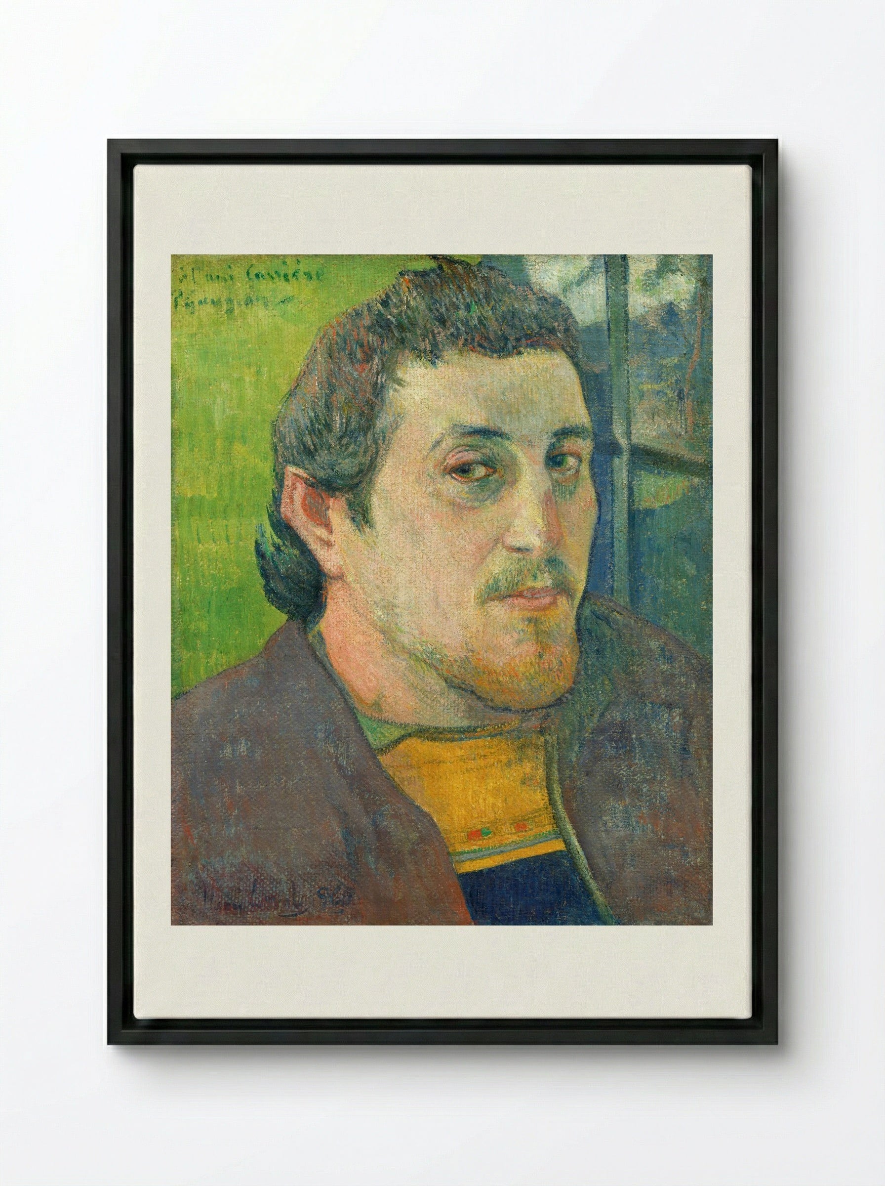 Self-Portrait Dedicated to Carrière - Paul Gauguin - Framed Canvas Black