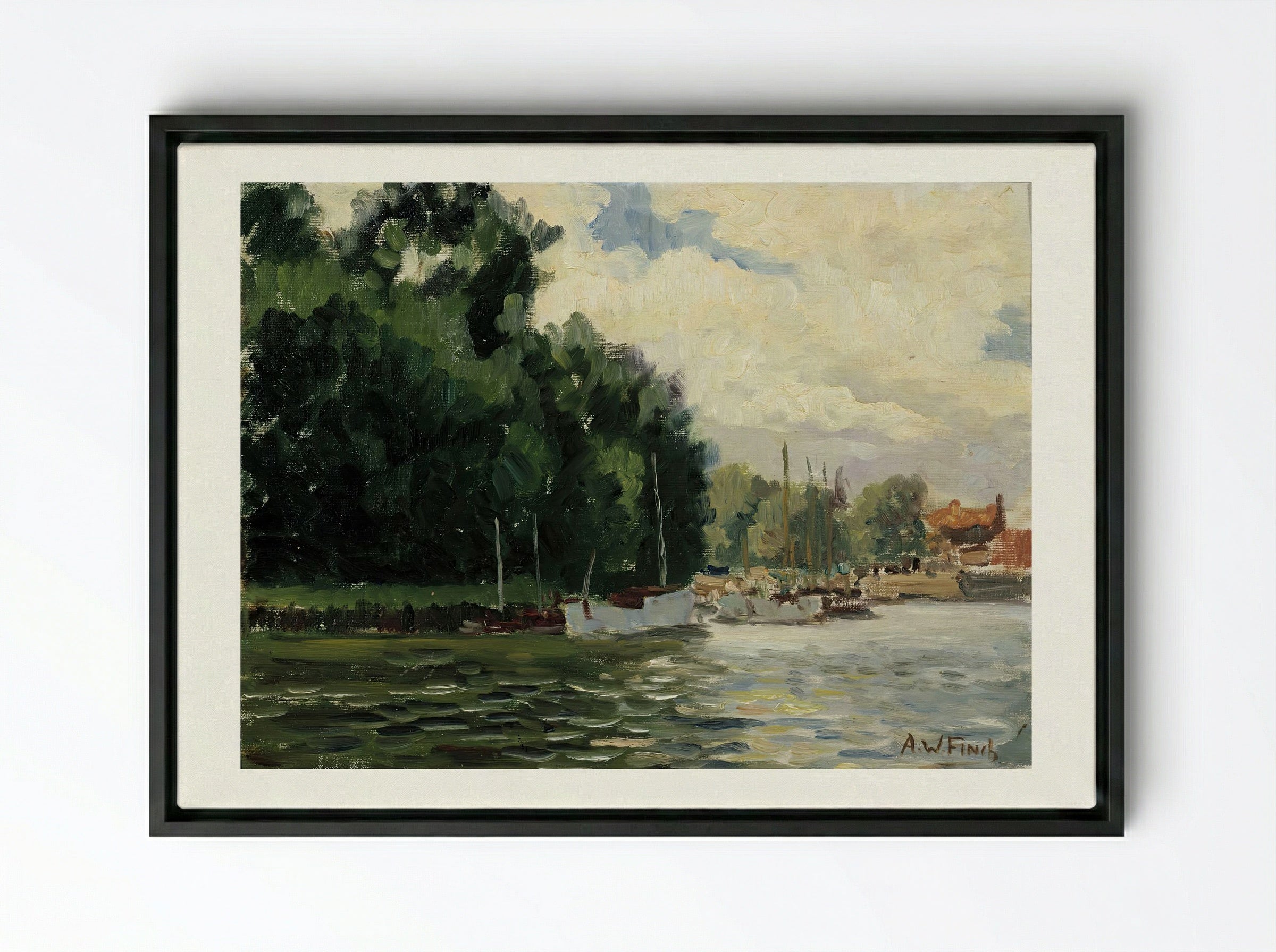 Richmond, Thames - Alfred William Finch - Framed Canvas Black