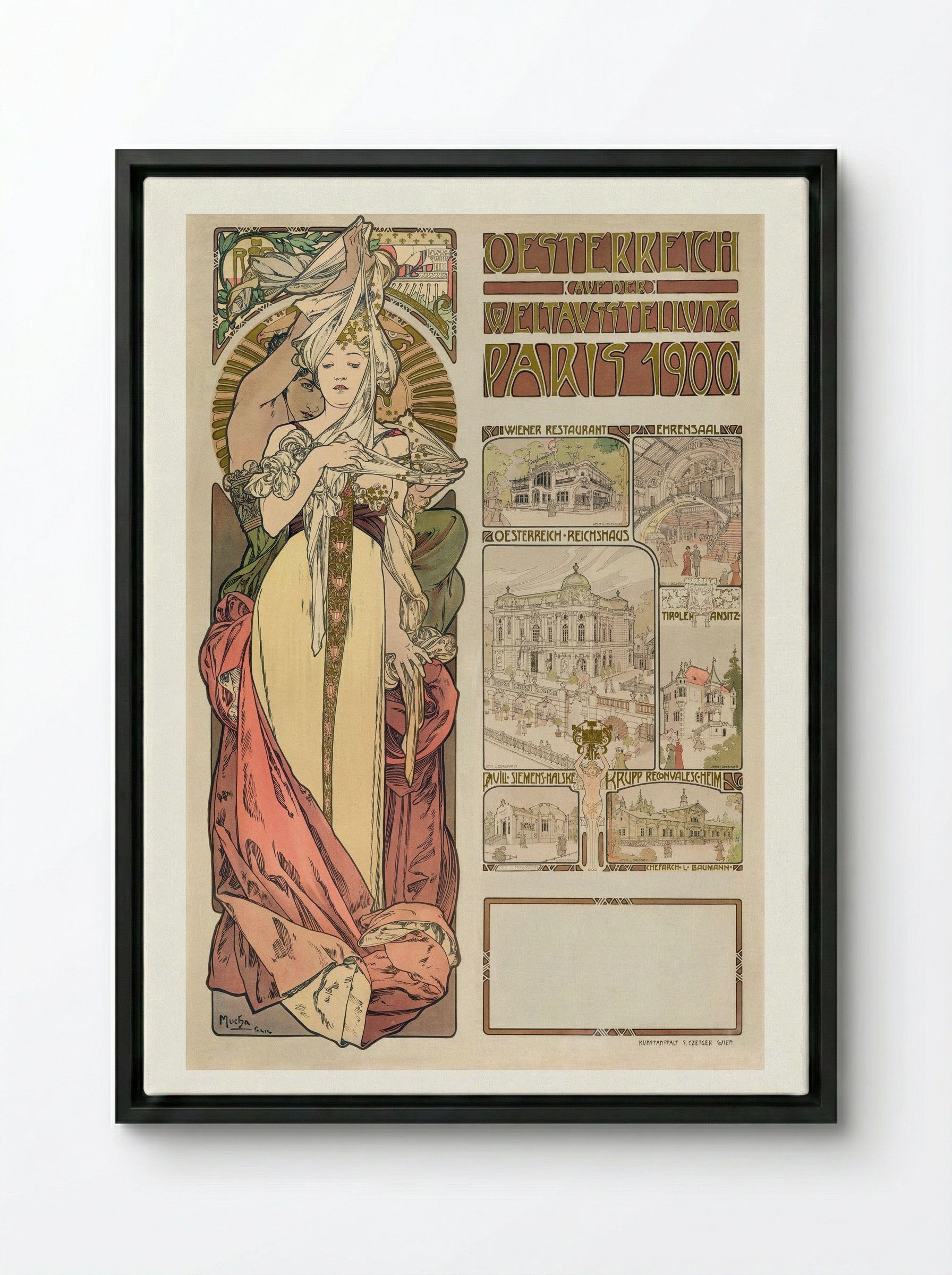 Austria at the Exposition Universelle, Paris 1900 - Alphonse Mucha - Framed Canvas Black