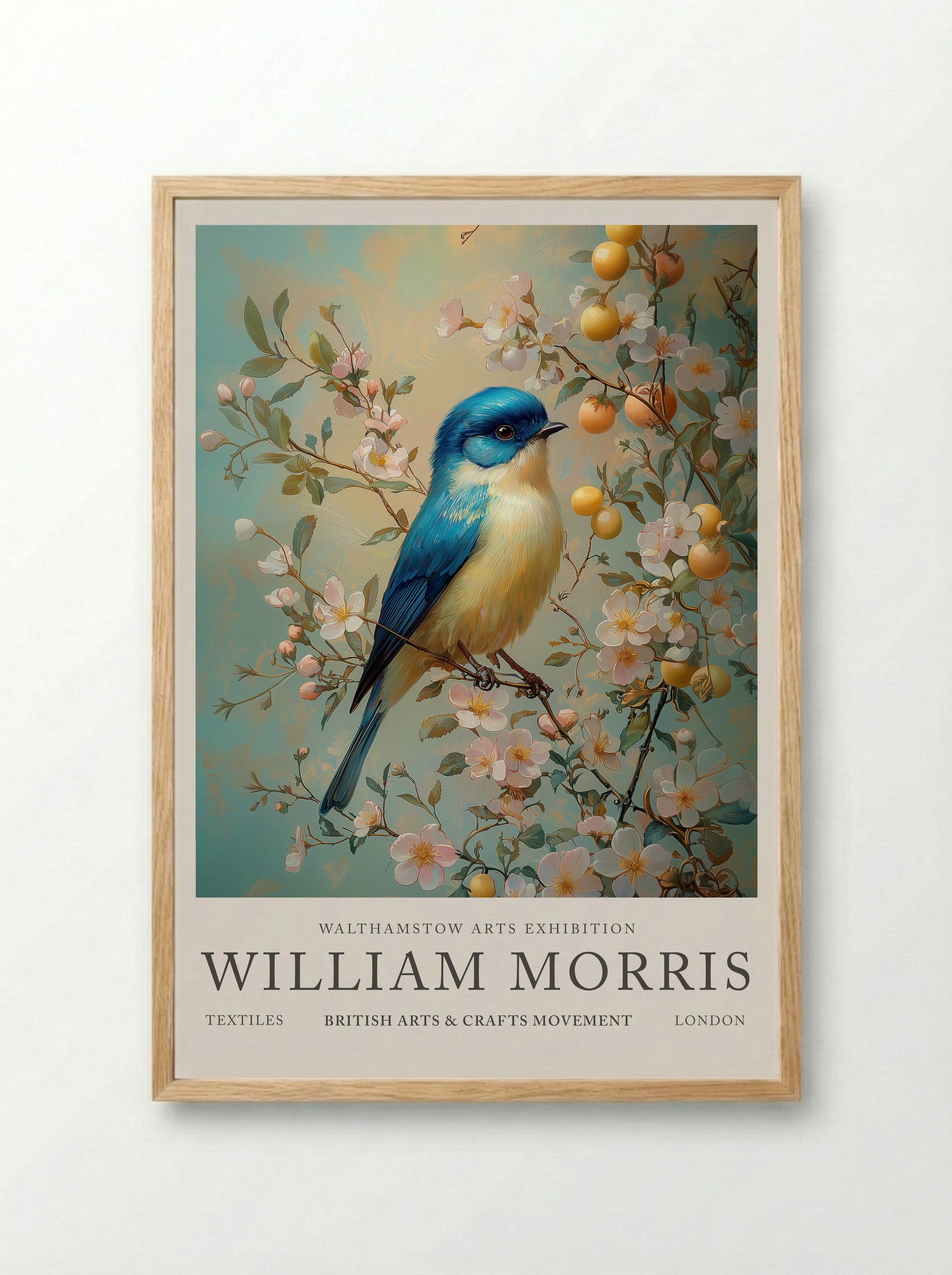 Blue Tit Beauty - William Morris - Framed Print Wood