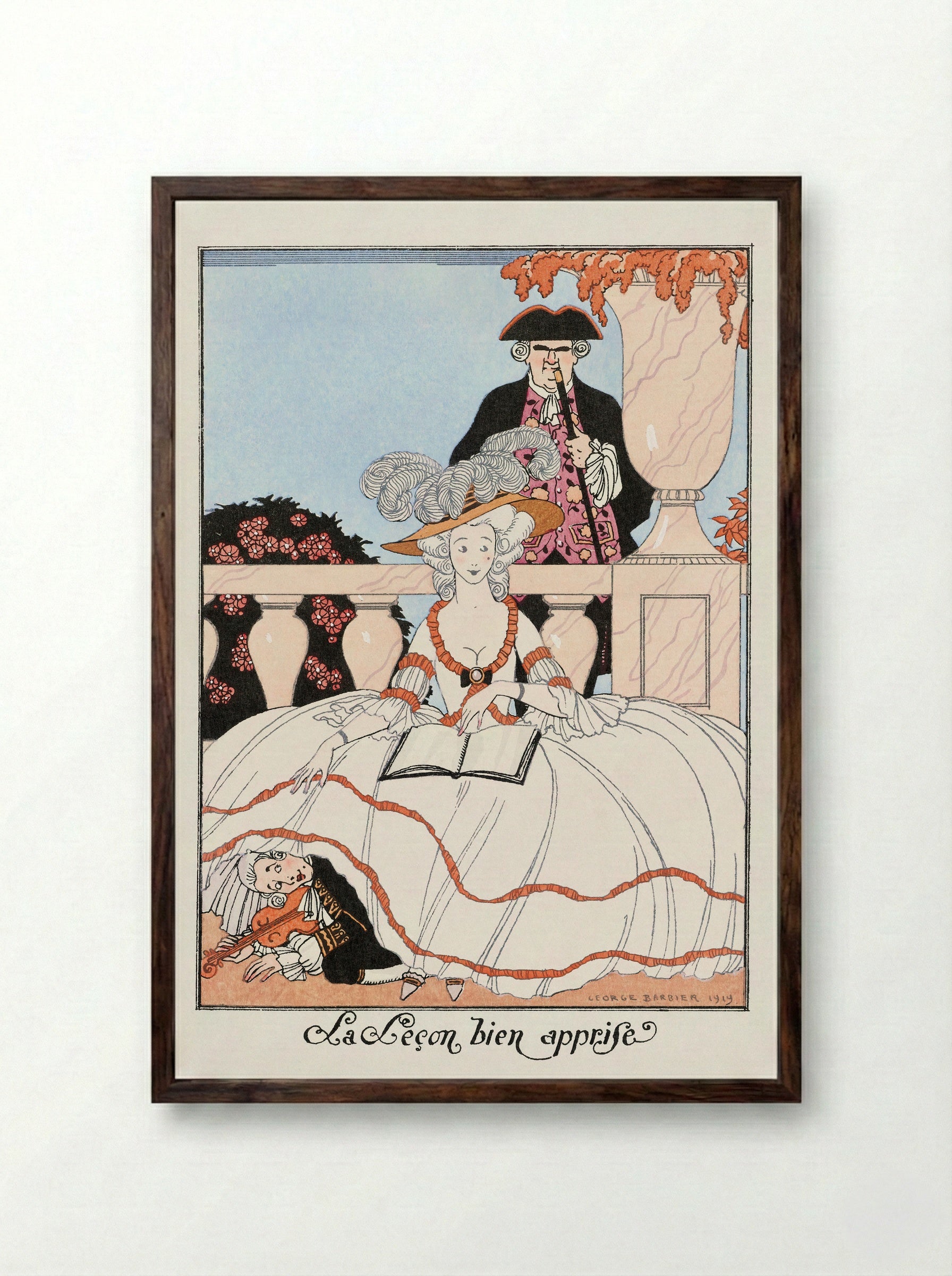 La Leçon bien apprise - George Barbier - Framed Print Dark Wood