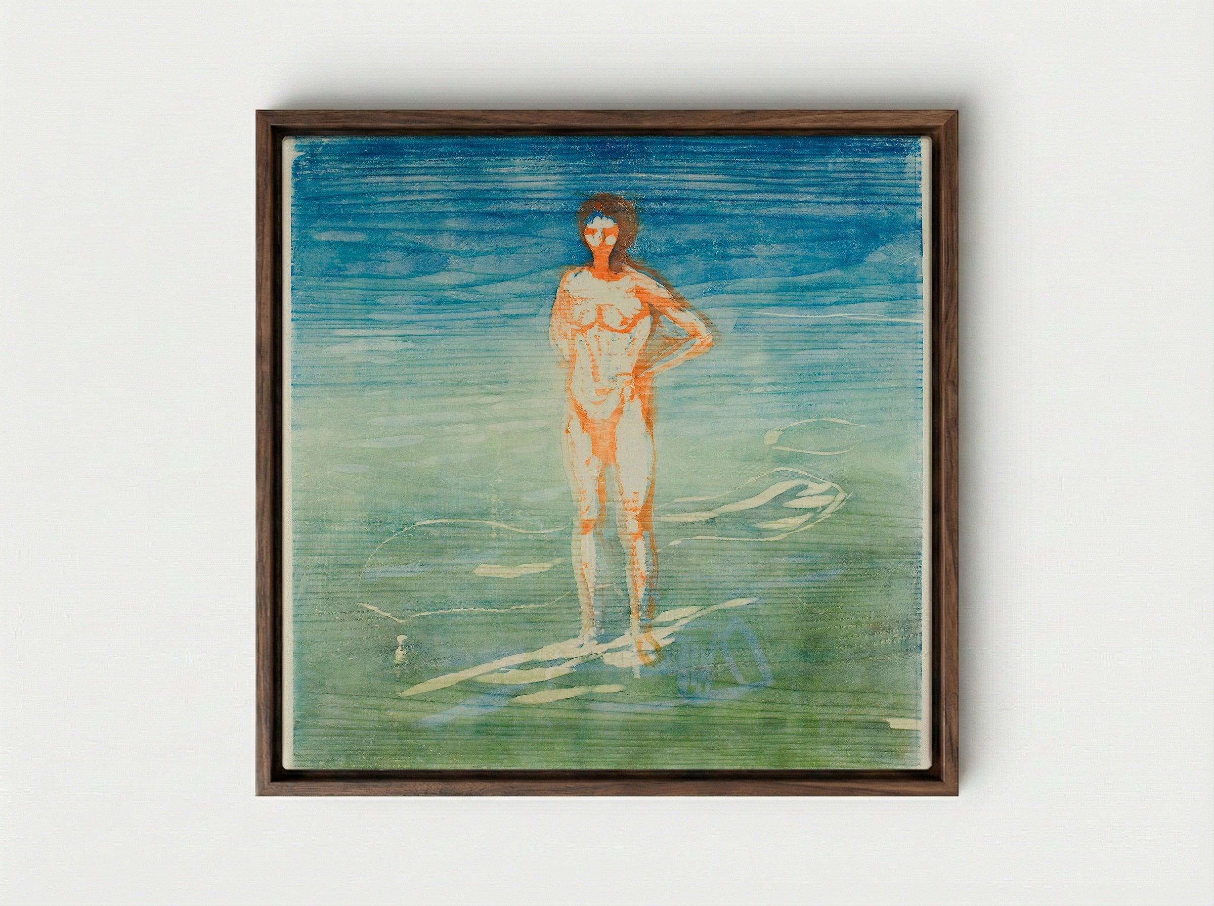 Man Bathing - Edvard Munch - Framed Canvas Dark Wood
