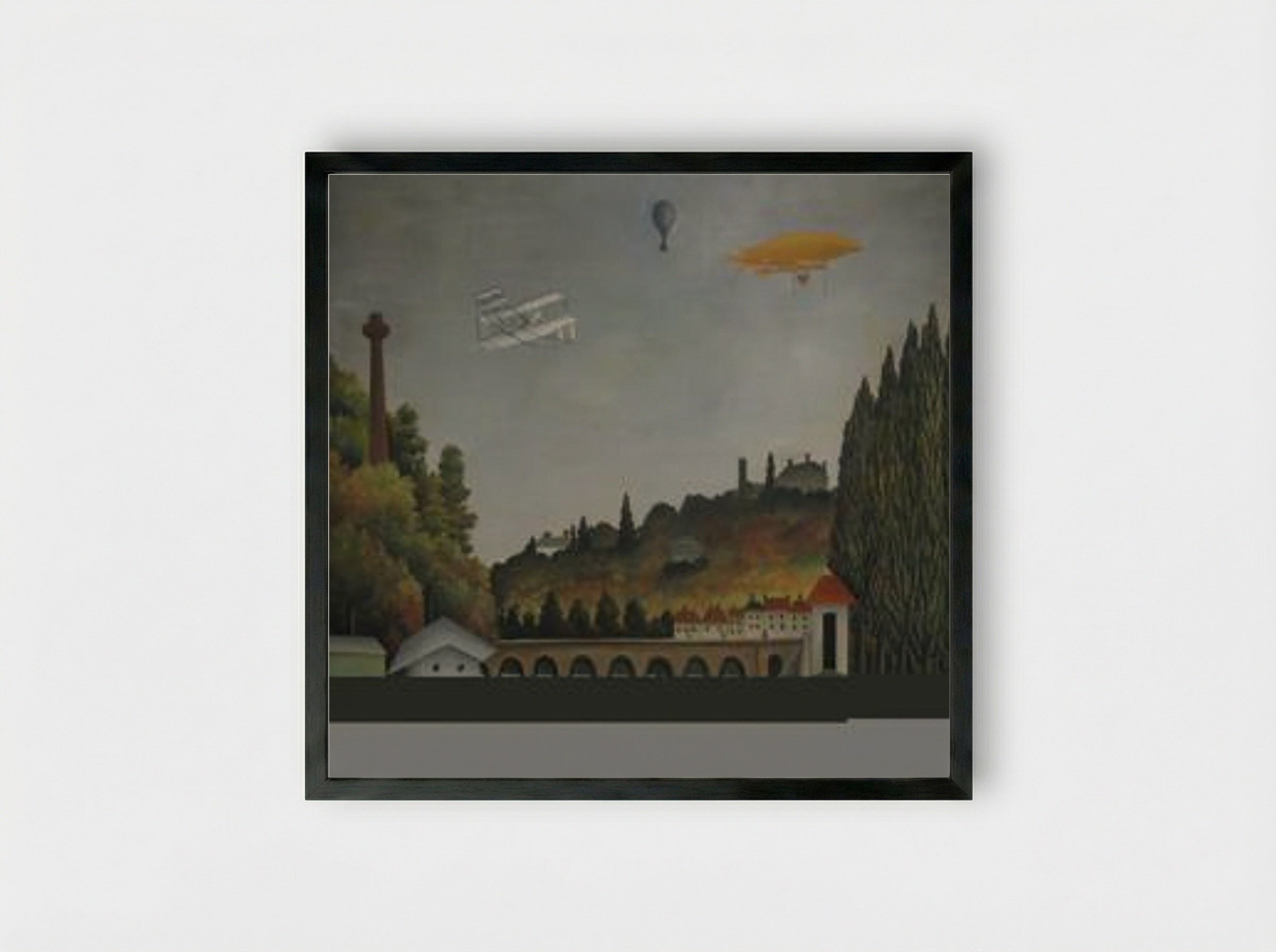 View of the Bridge at Sèvres and the Hills at Clamart, St. Cloud and Bellevue - Henri Rousseau - Framed Print Black