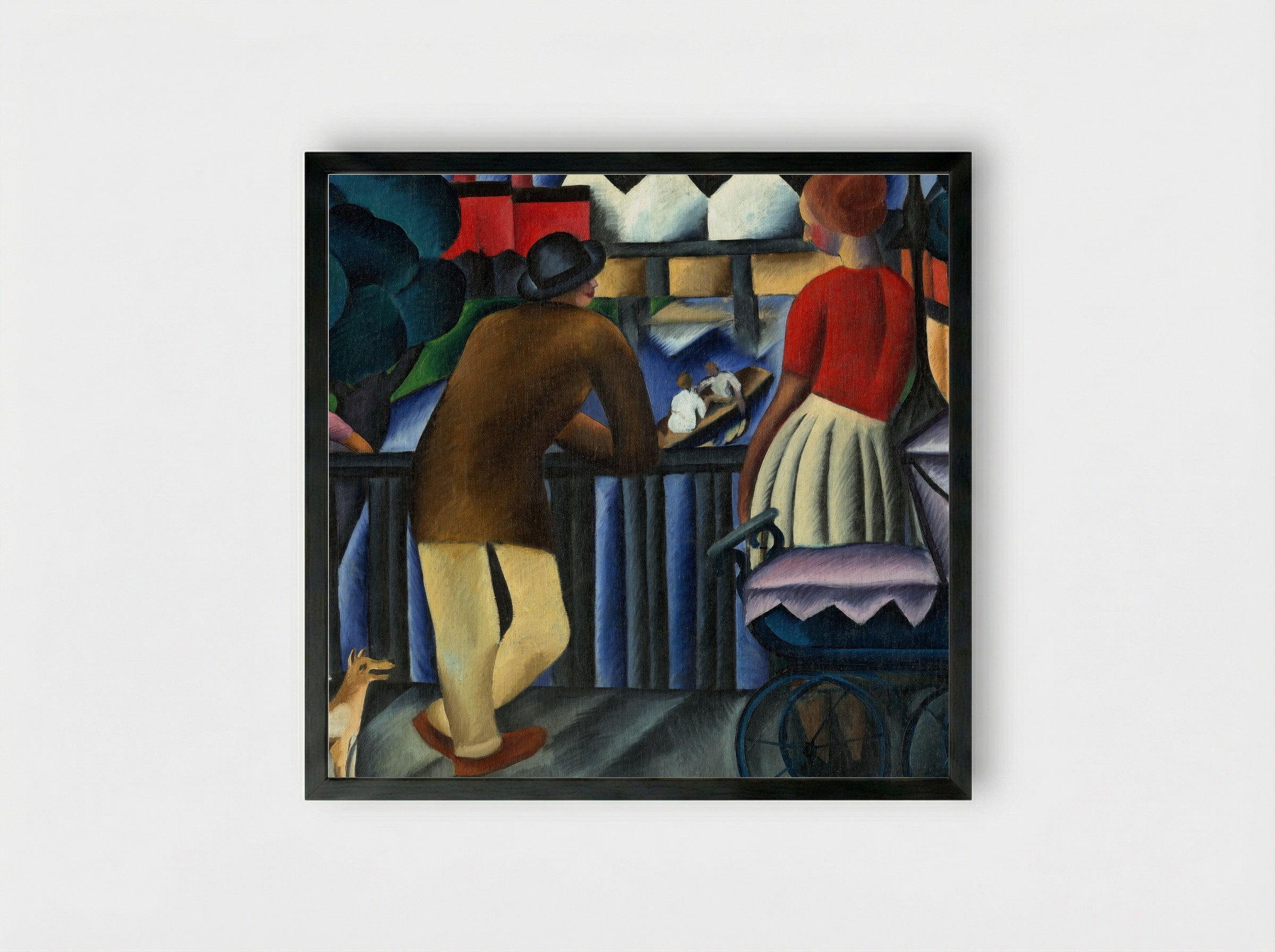 Urban Scene with Figures and Pram - Gejza Schiller - Framed Print Black