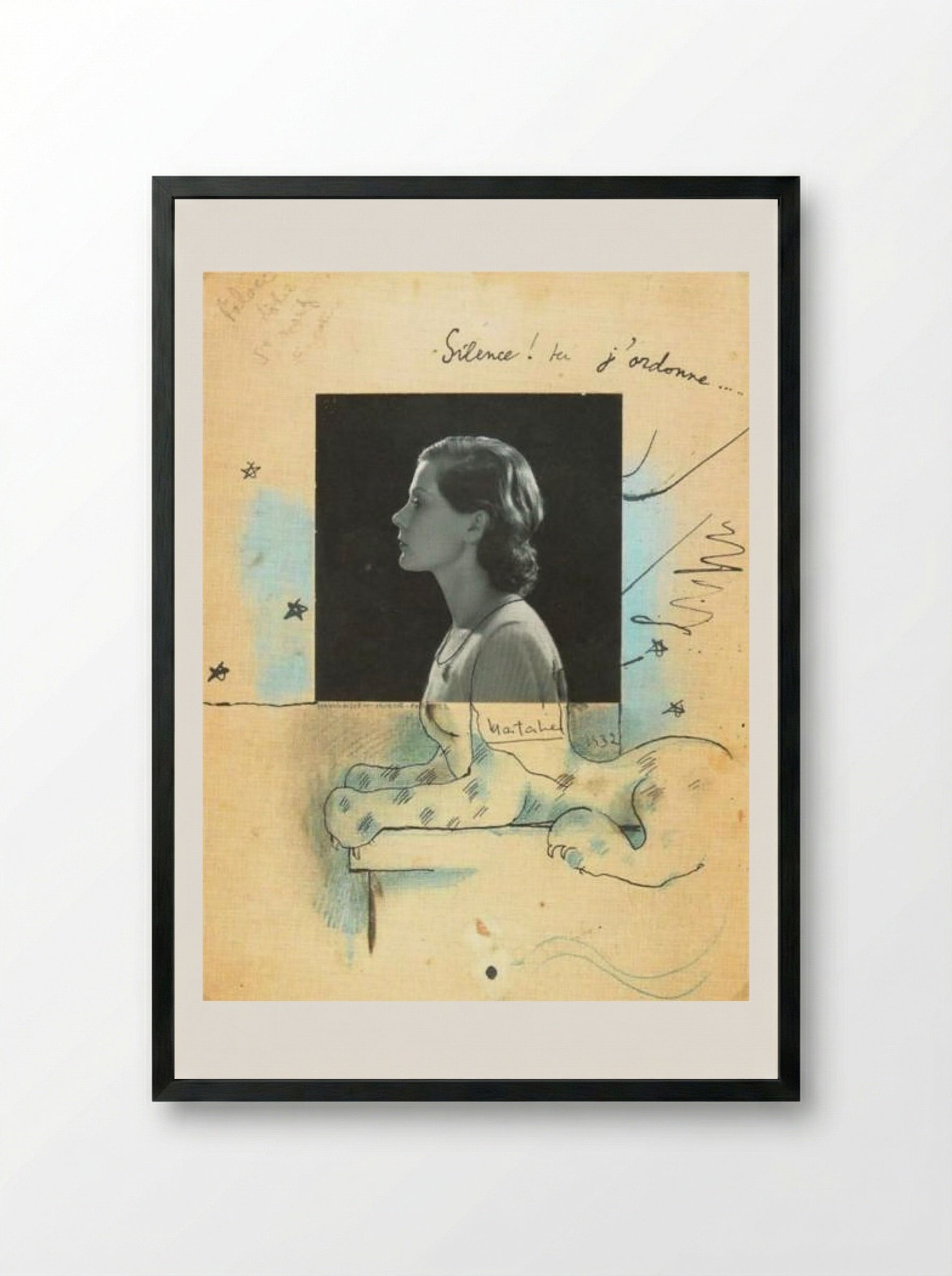 Silence! Ici j’ordonne… (Nathalie Paley en sphinx) - Jean Cocteau - Framed Print Black