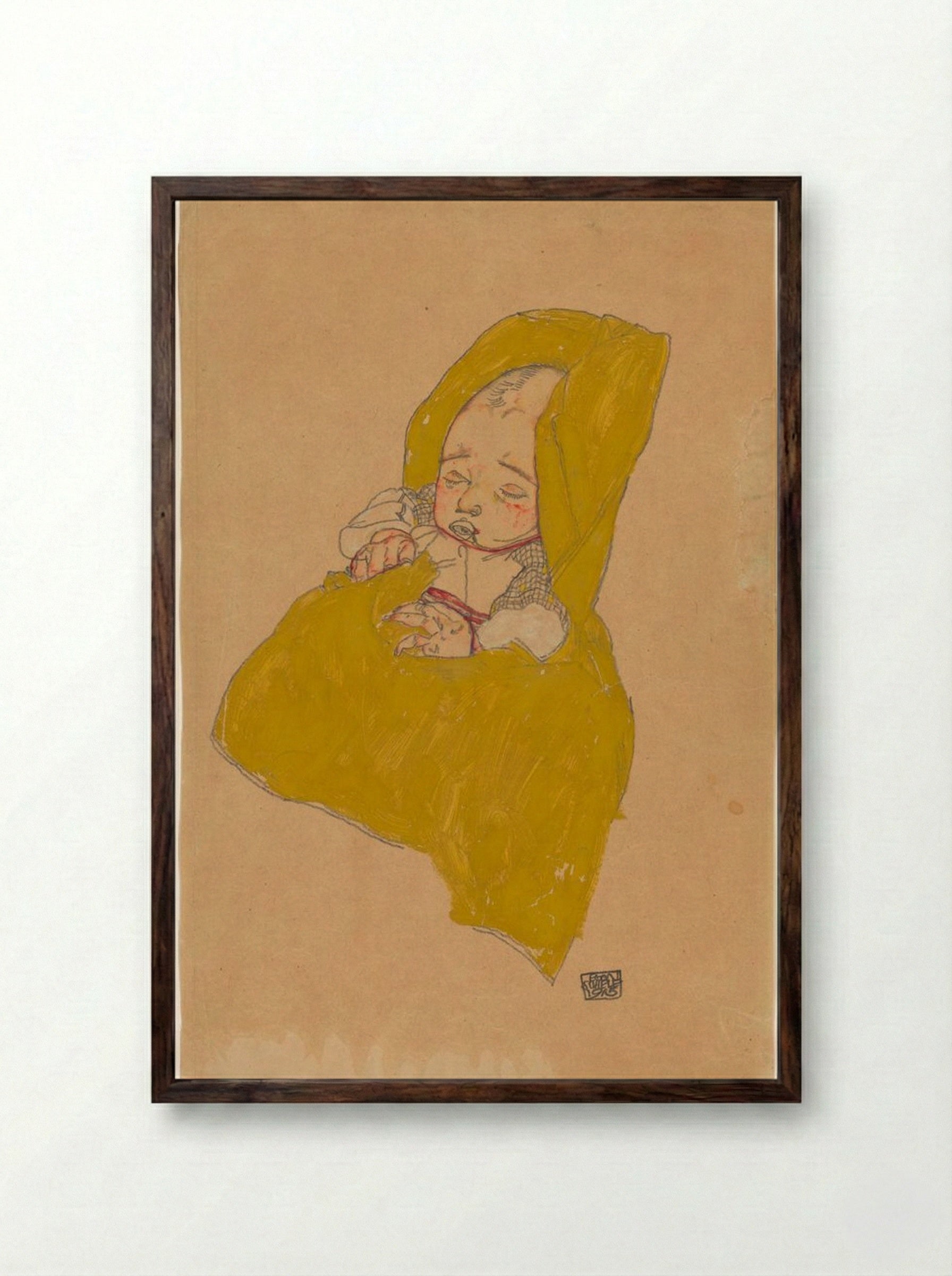 Infant in Swaddling Clothes - Egon Schiele - Framed Print Dark Wood
