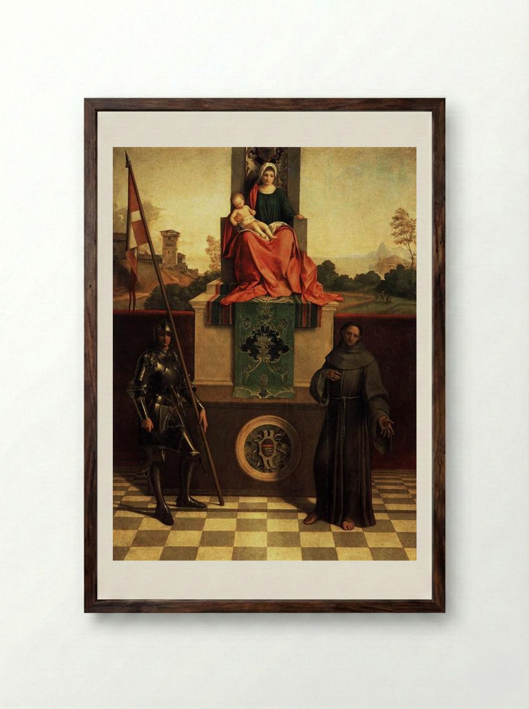 Madonna and Child with Saints Liberale and Francis (The Castelfranco Madonna) - Giorgione - Framed Print Dark Wood