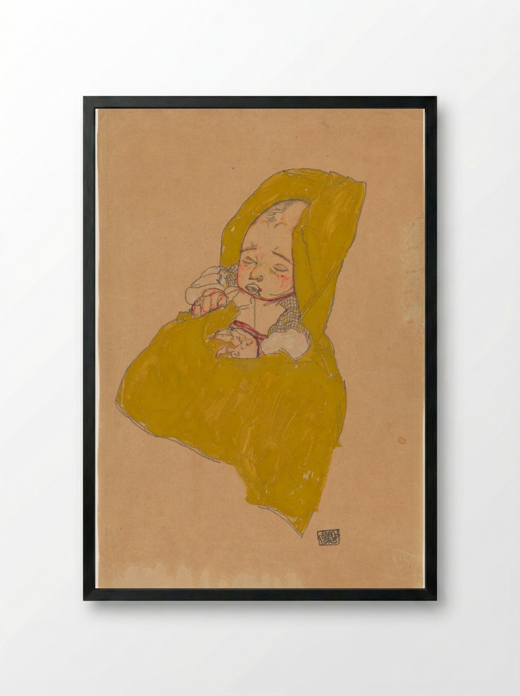 Infant in Swaddling Clothes - Egon Schiele - Framed Print Black