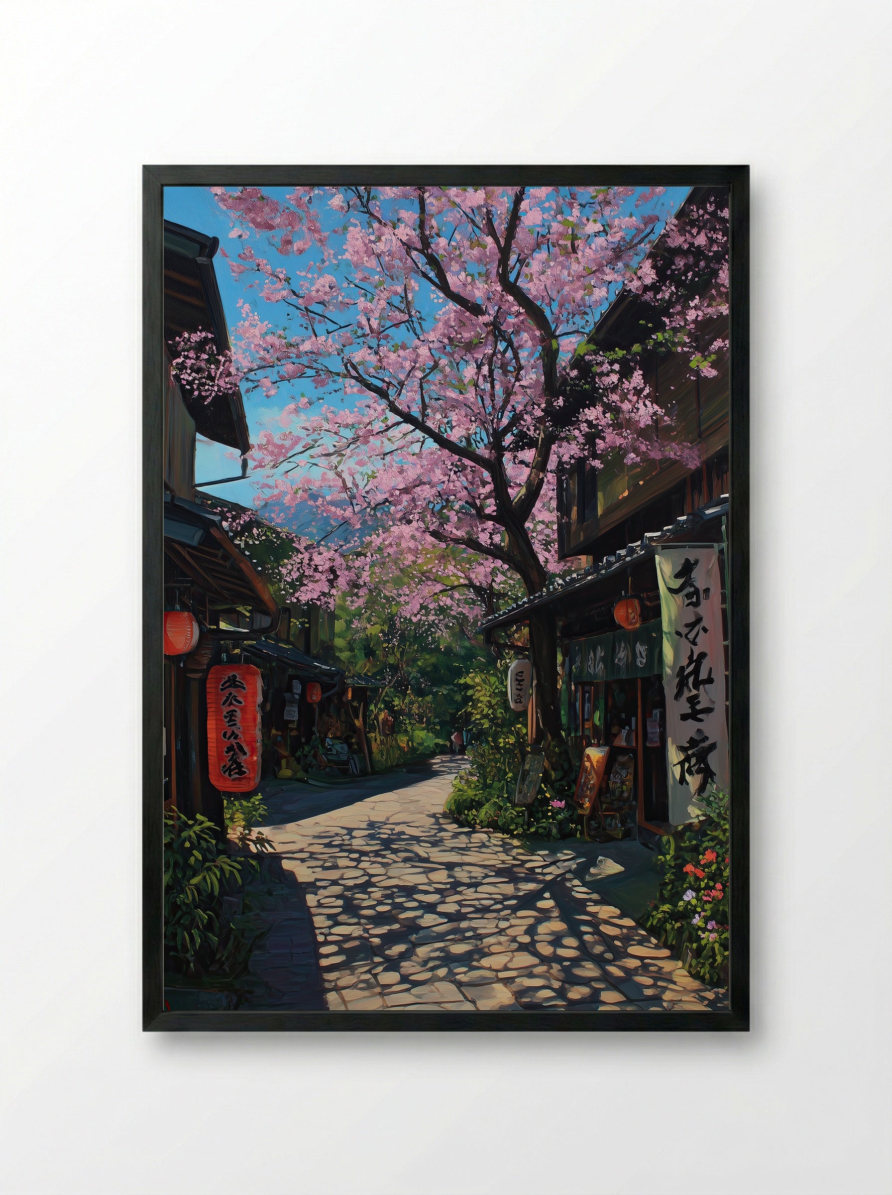 Springtime Sakura Alley in Kyoto - Framed Print Black