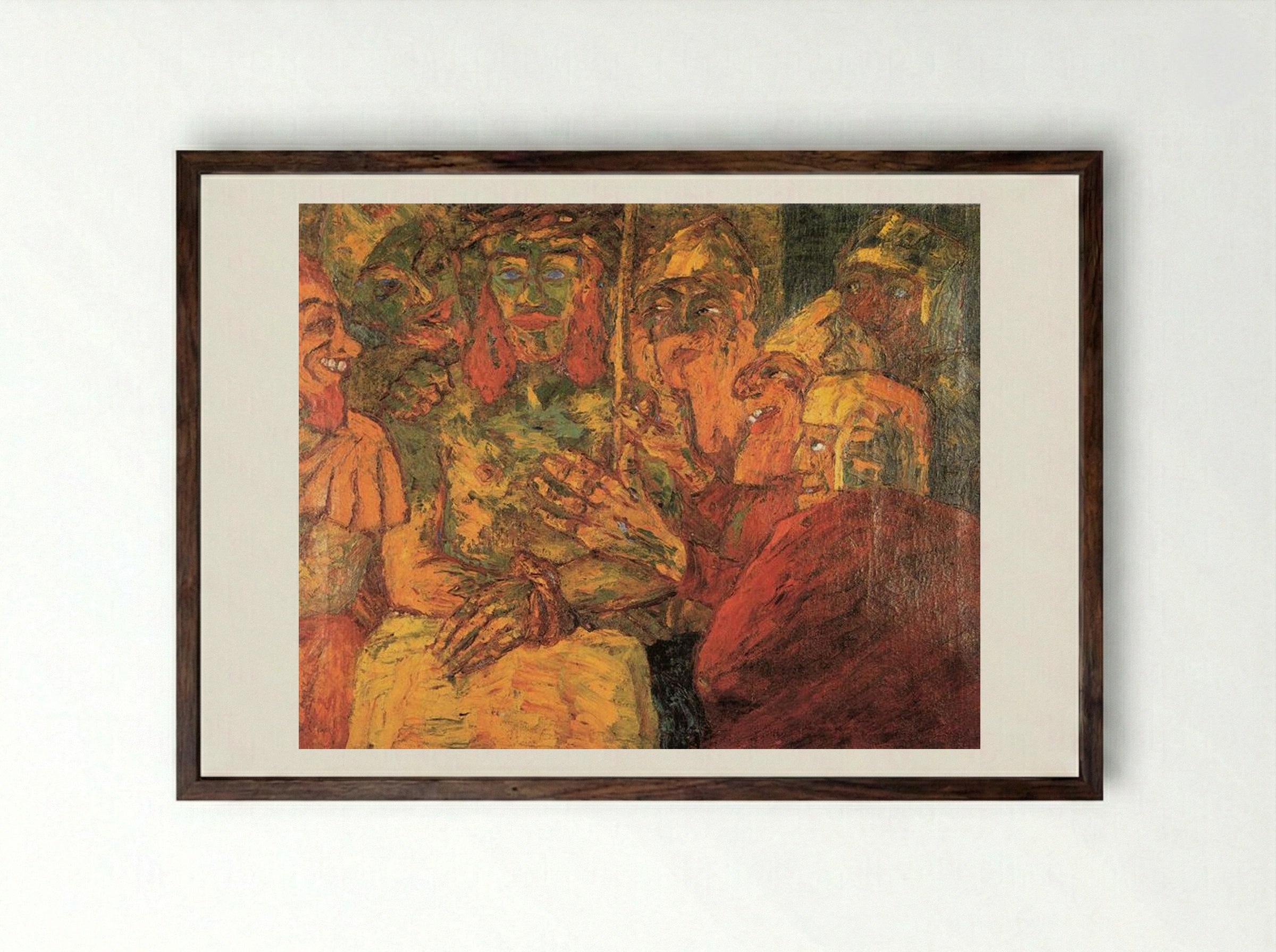 Mocking of Christ - Emil Nolde - Framed Print Dark Wood