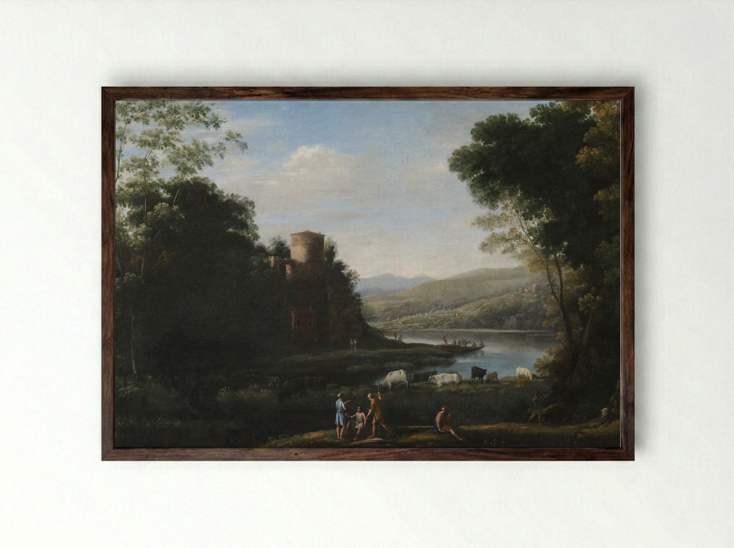 Pastoral Landscape with the Ponte Molle - Claude Lorrain - Framed Print Dark Wood
