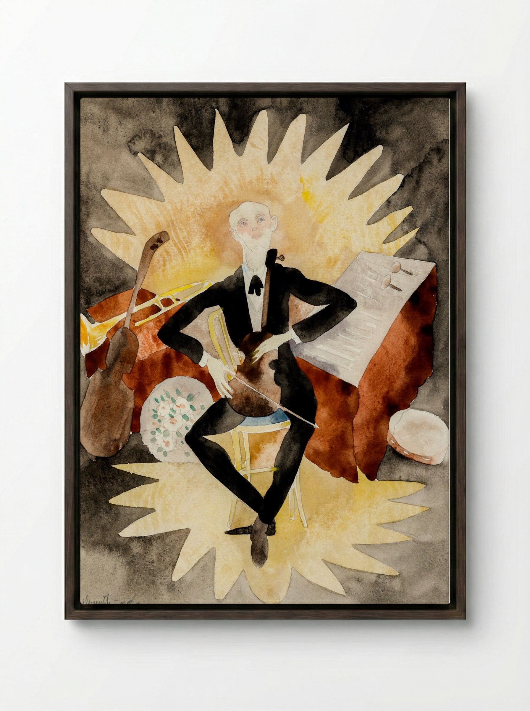 The Musician - Charles Demuth - Framed Canvas Dark Wood