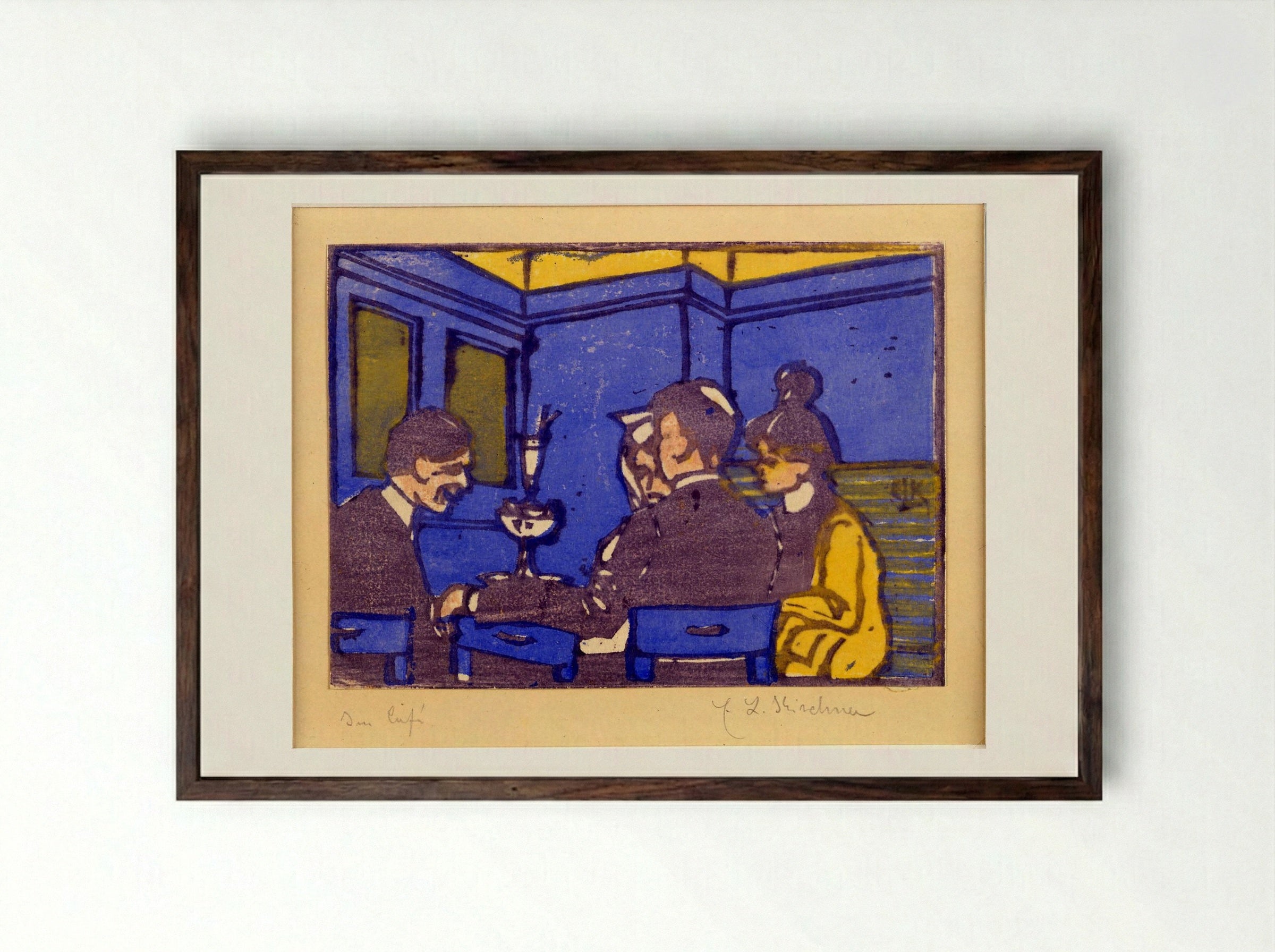 The Café - Ernst Ludwig Kirchner - Framed Print Dark Wood