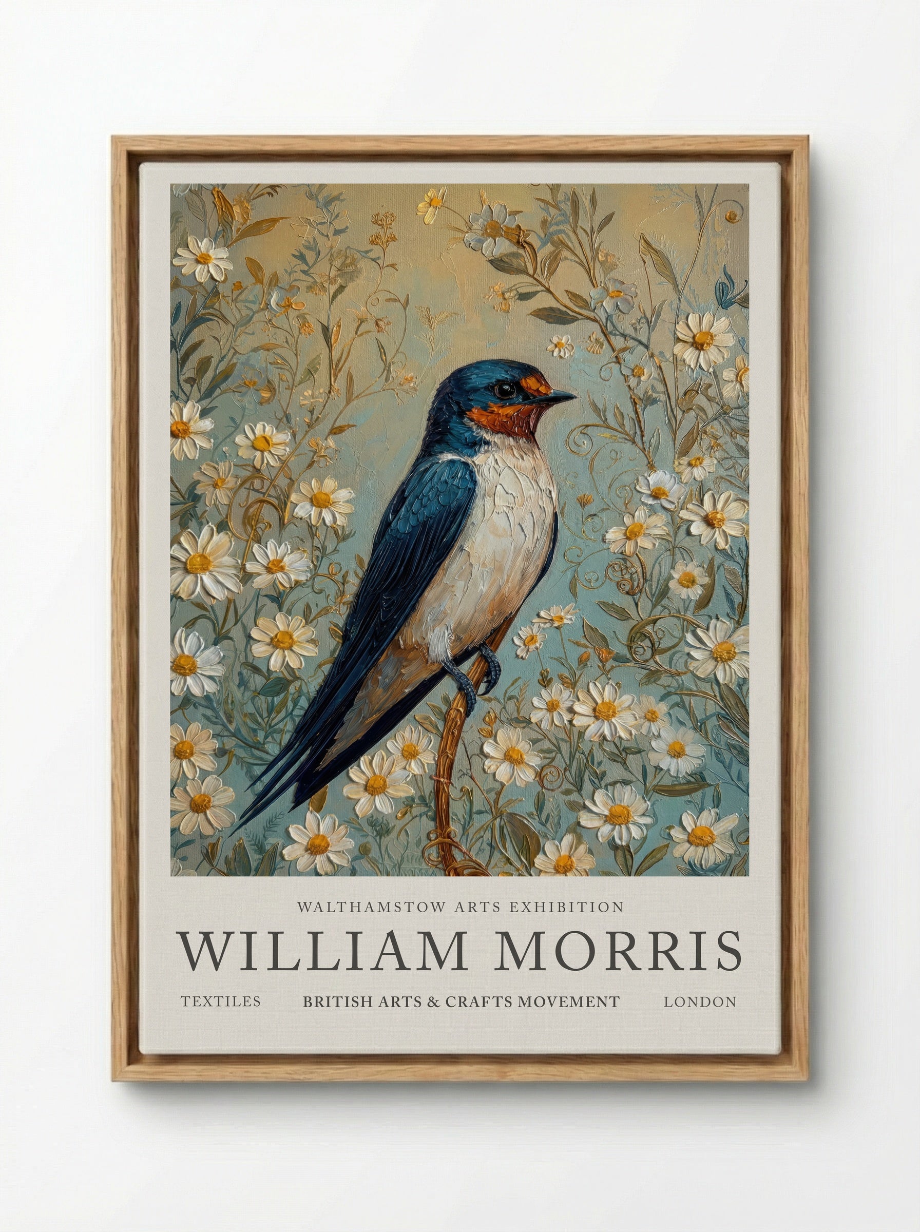 Barn Swallow Symphony - William Morris - Framed Canvas Wood