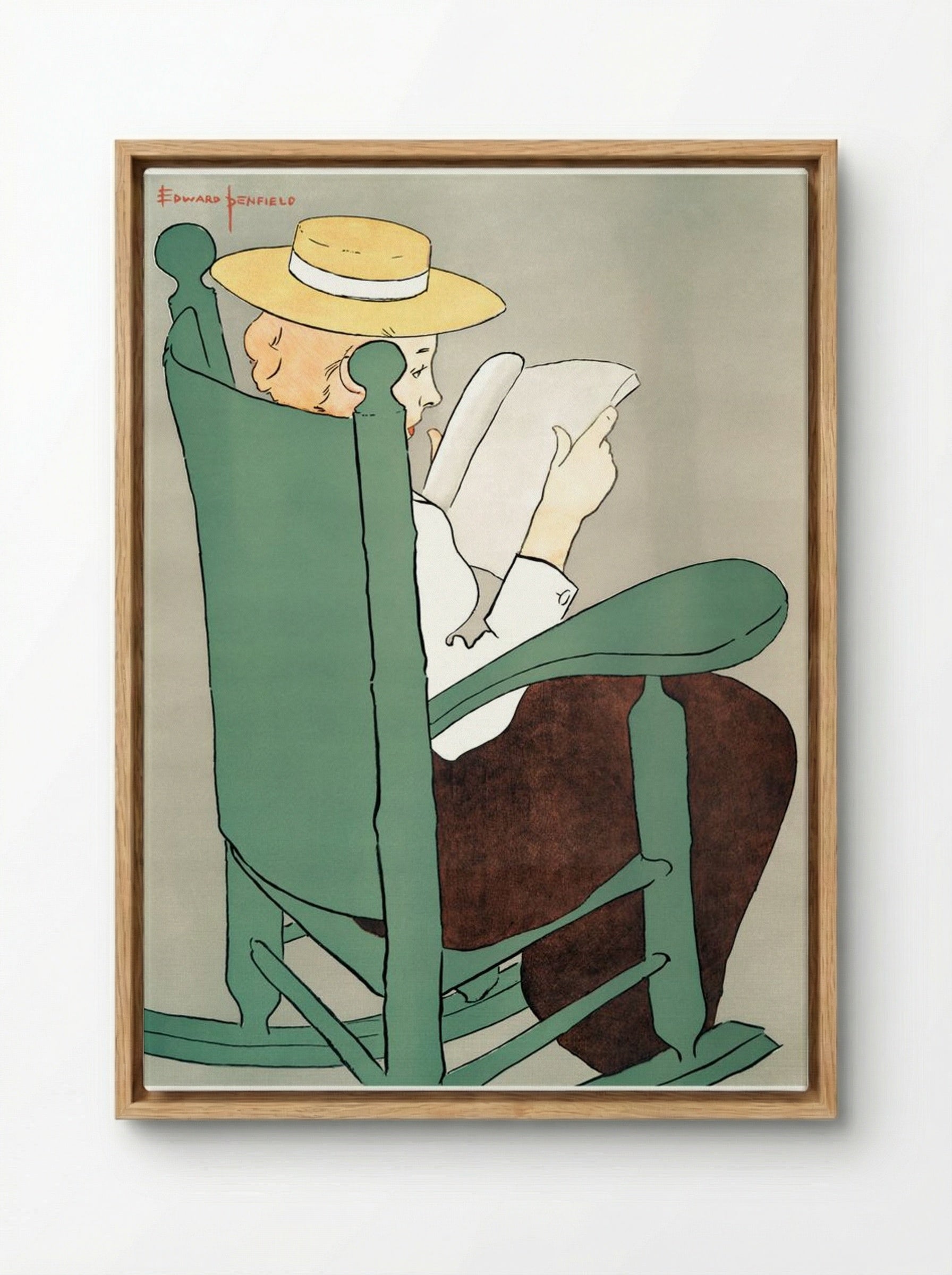 Woman Reading in a Rocking Chair - Edward Penfield - Framed Canvas Wood