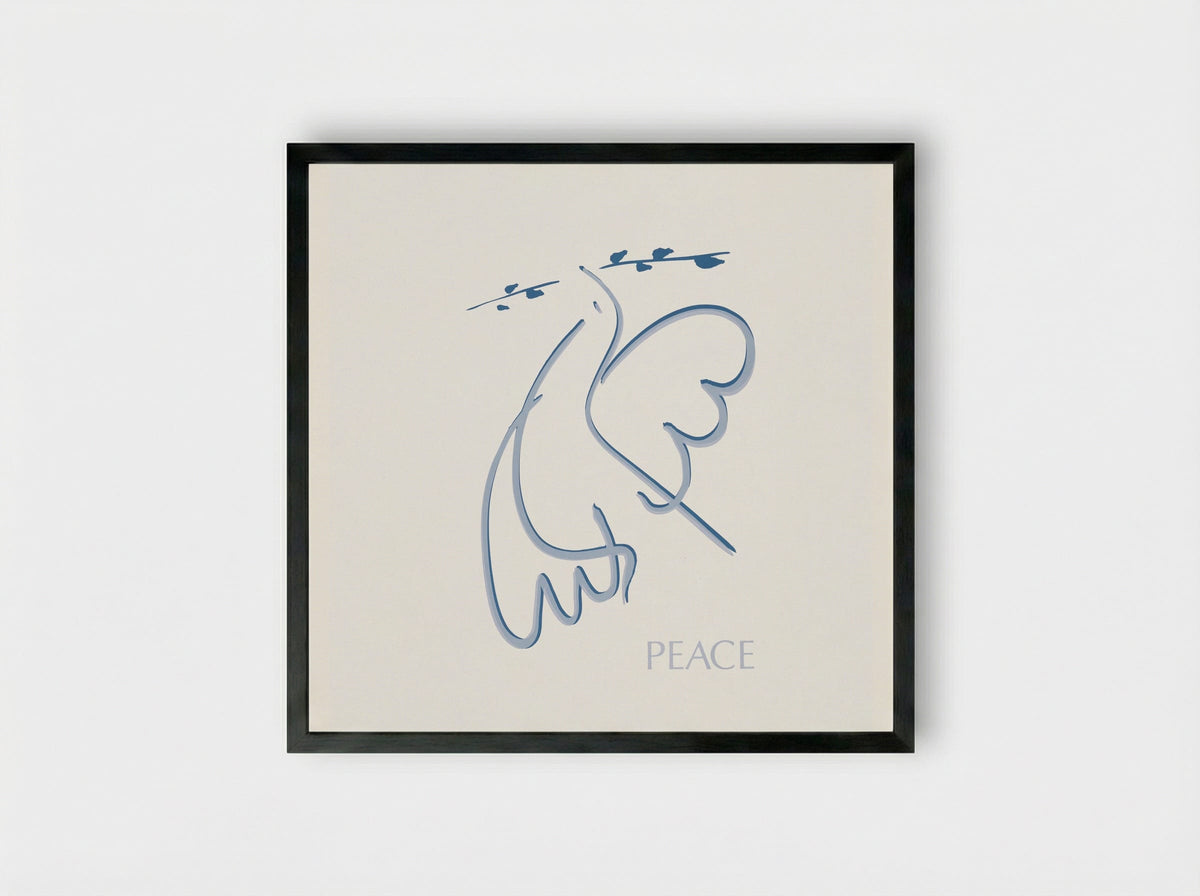 Peace (Dove with Olive Branch) - Fine Art Print - Framed Print Black
