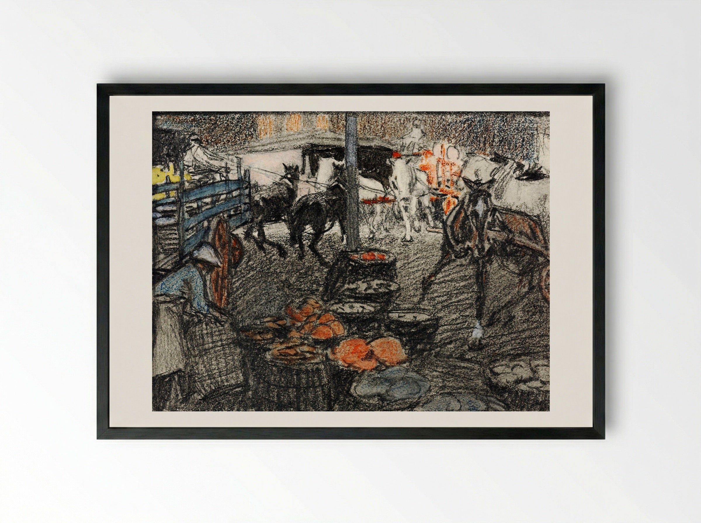 A Busy Market Scene - Edward Penfield - Framed Print Black