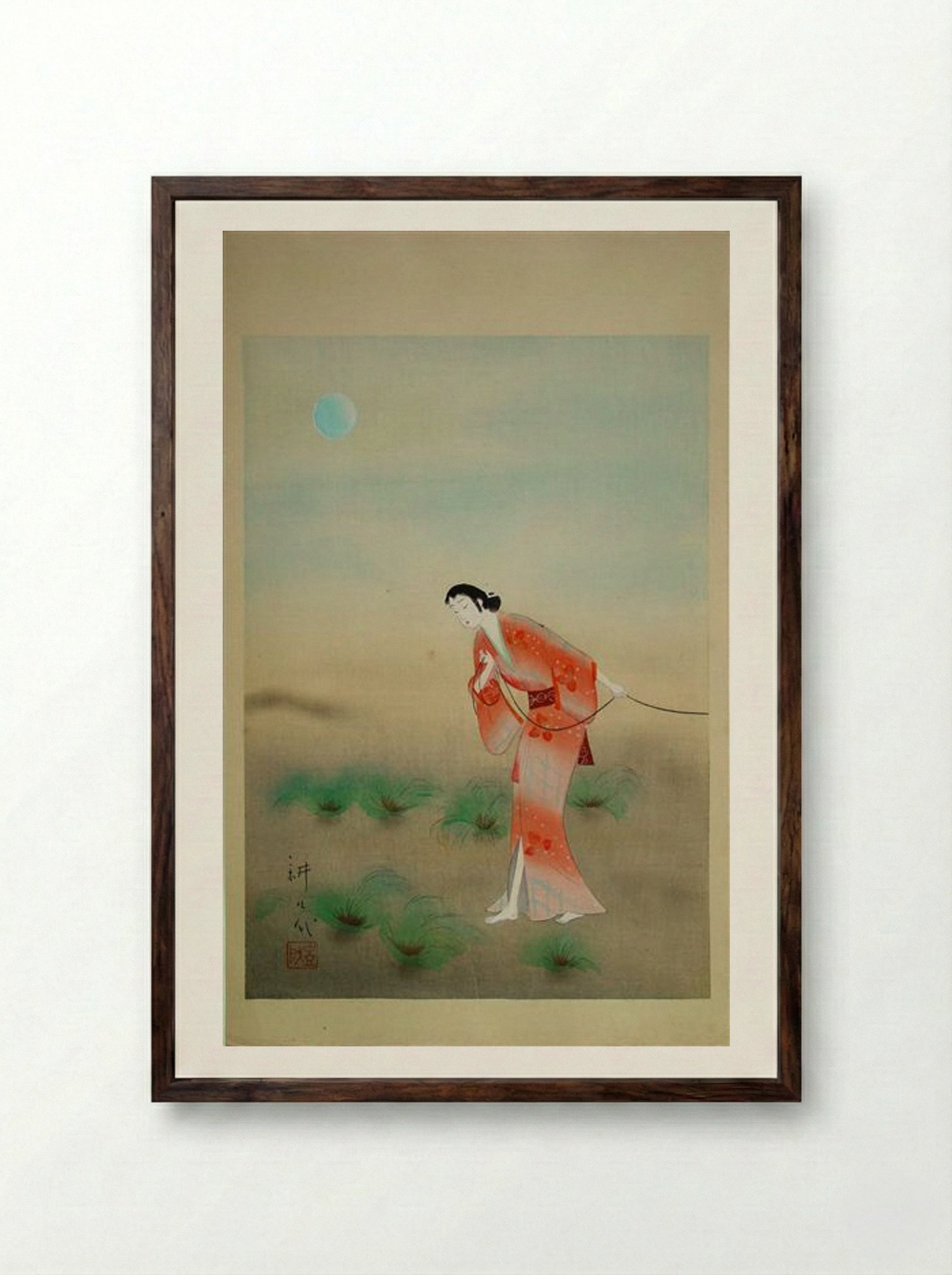 The Heroine Koman in the play Tanba Yosaku - Yamamura Toyonari - Framed Print Dark Wood