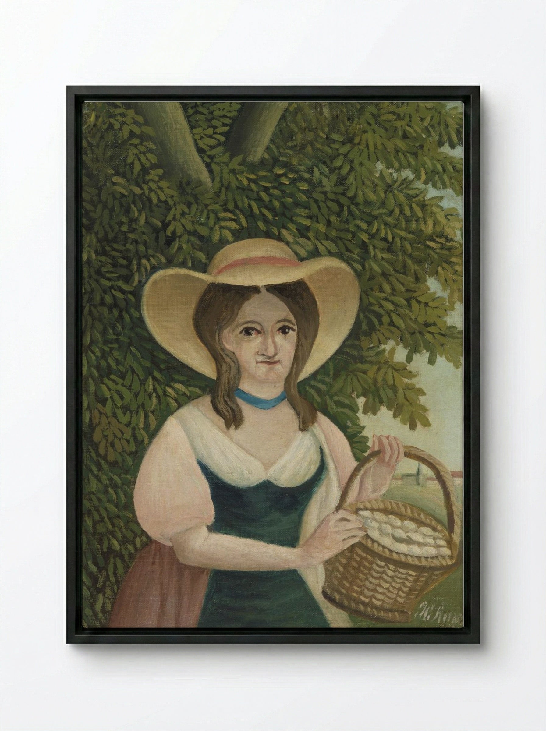 Woman with Basket of Eggs (La Femme au panier d'œufs) - Henri Rousseau - Framed Canvas Black