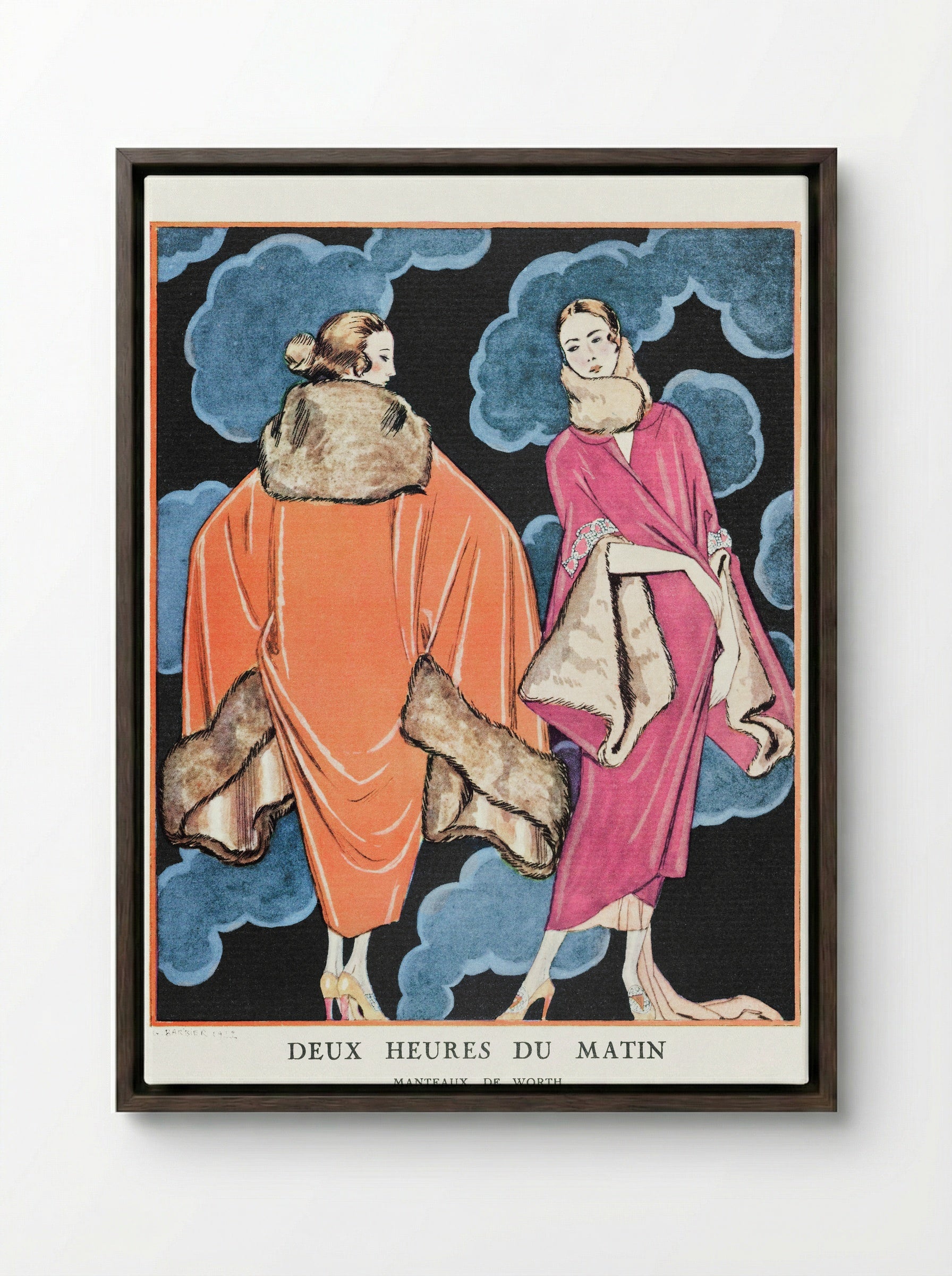 Deux Heures du Matin, Manteaux de Worth - George Barbier - Framed Canvas Dark Wood