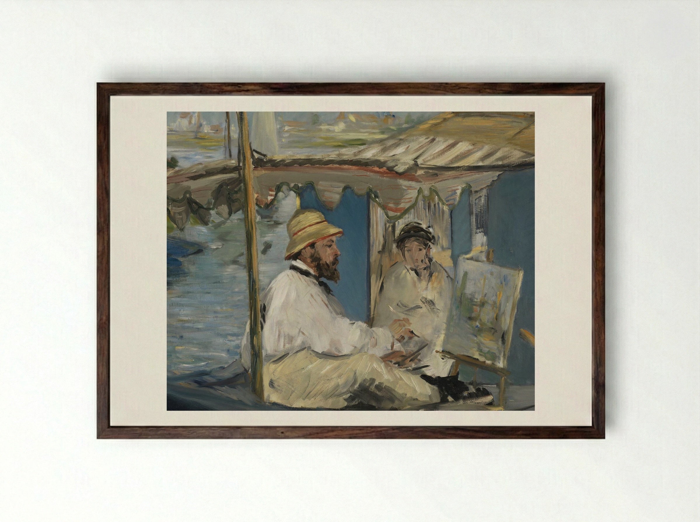 Claude Monet Painting in his Studio - Édouard Manet - Framed Print Dark Wood