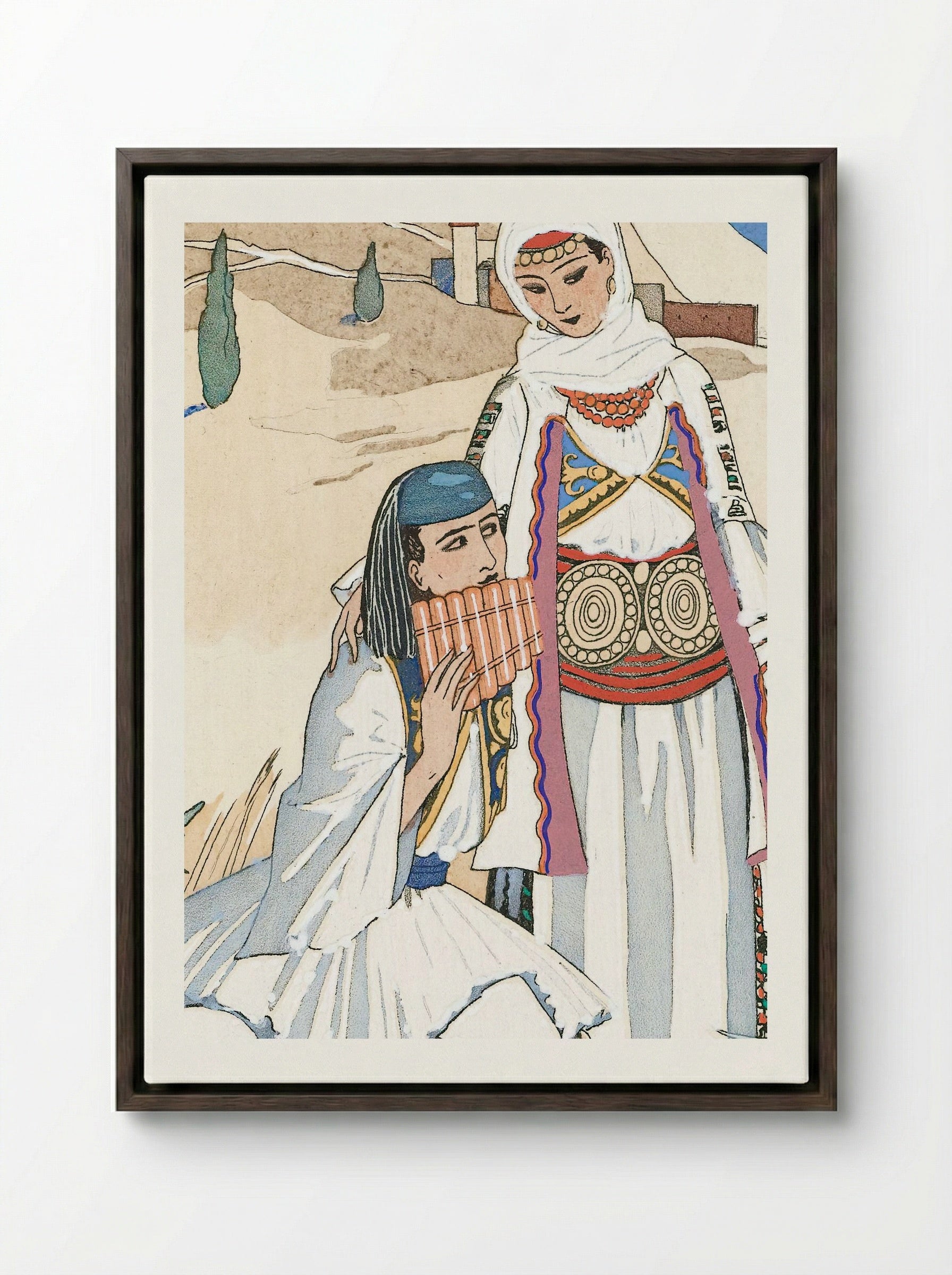 La Flûte de Pan - George Barbier - Framed Canvas Dark Wood