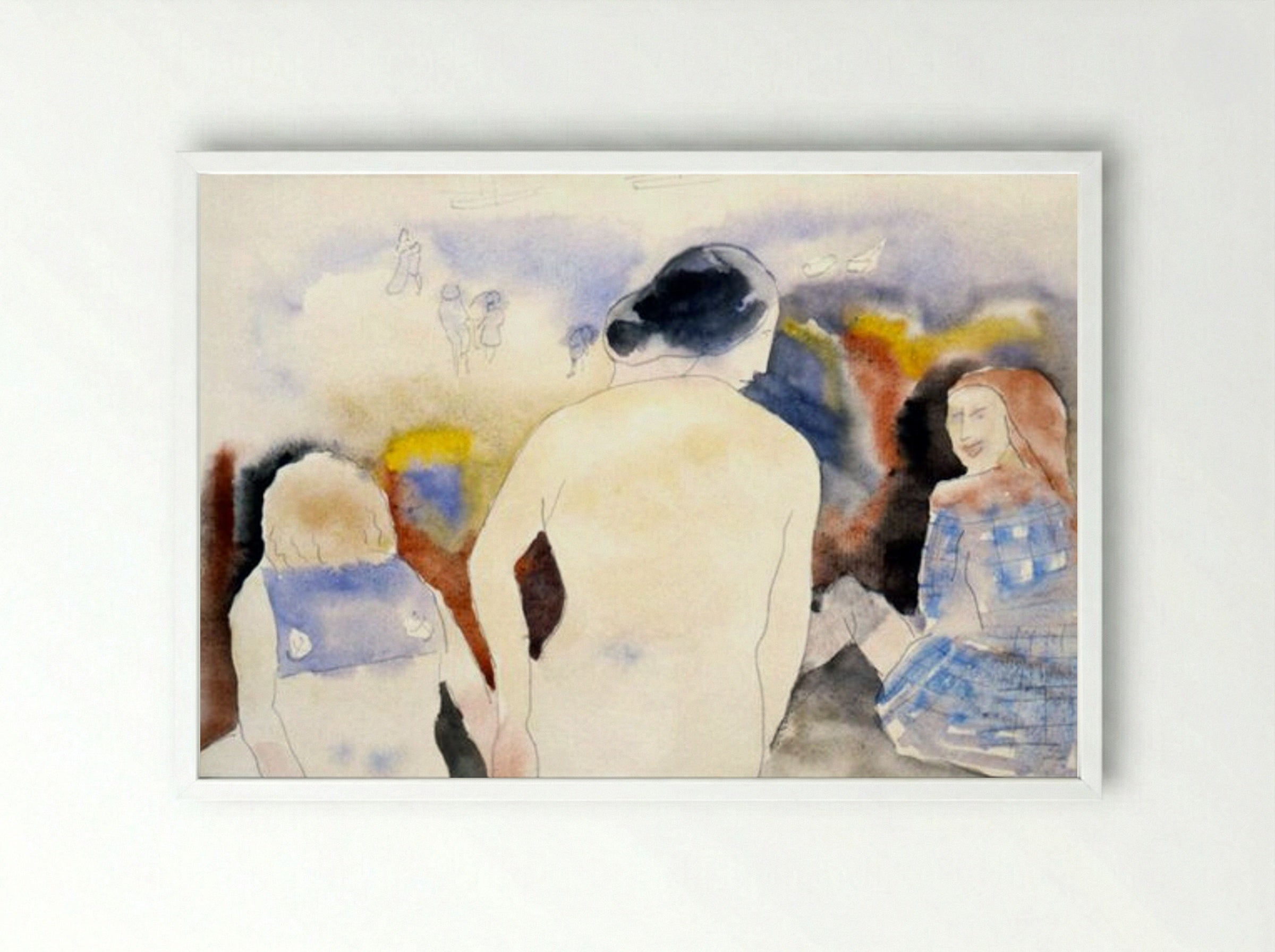 Woman with Black Hair and Two Children - Charles Demuth - Framed Print White