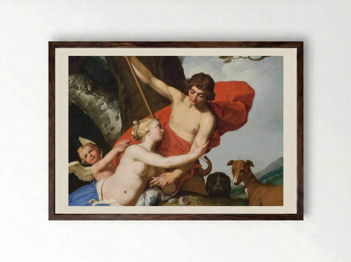 Venus and Adonis - Abraham Bloemaert - Framed Print Dark Wood