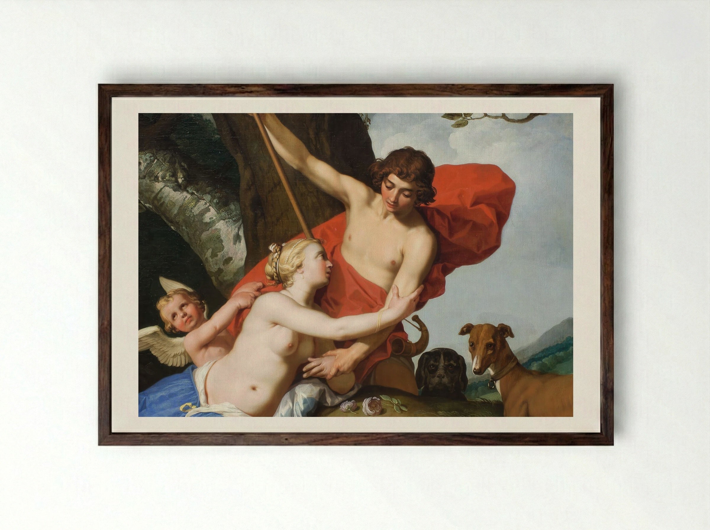 Venus and Adonis - Abraham Bloemaert - Framed Print Dark Wood