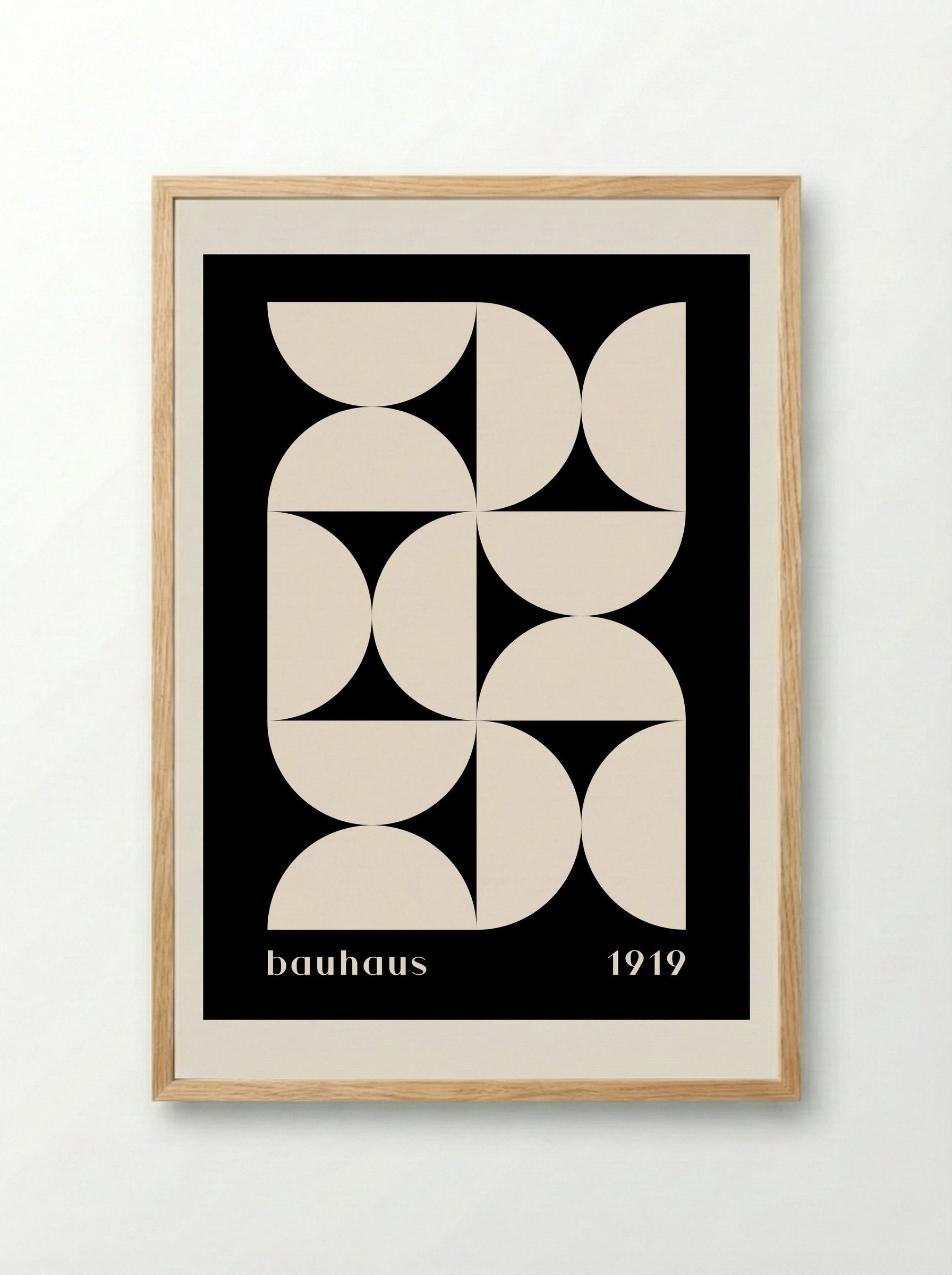 Bauhaus Geometrika (1919) in Neutral Black - Framed Print Wood