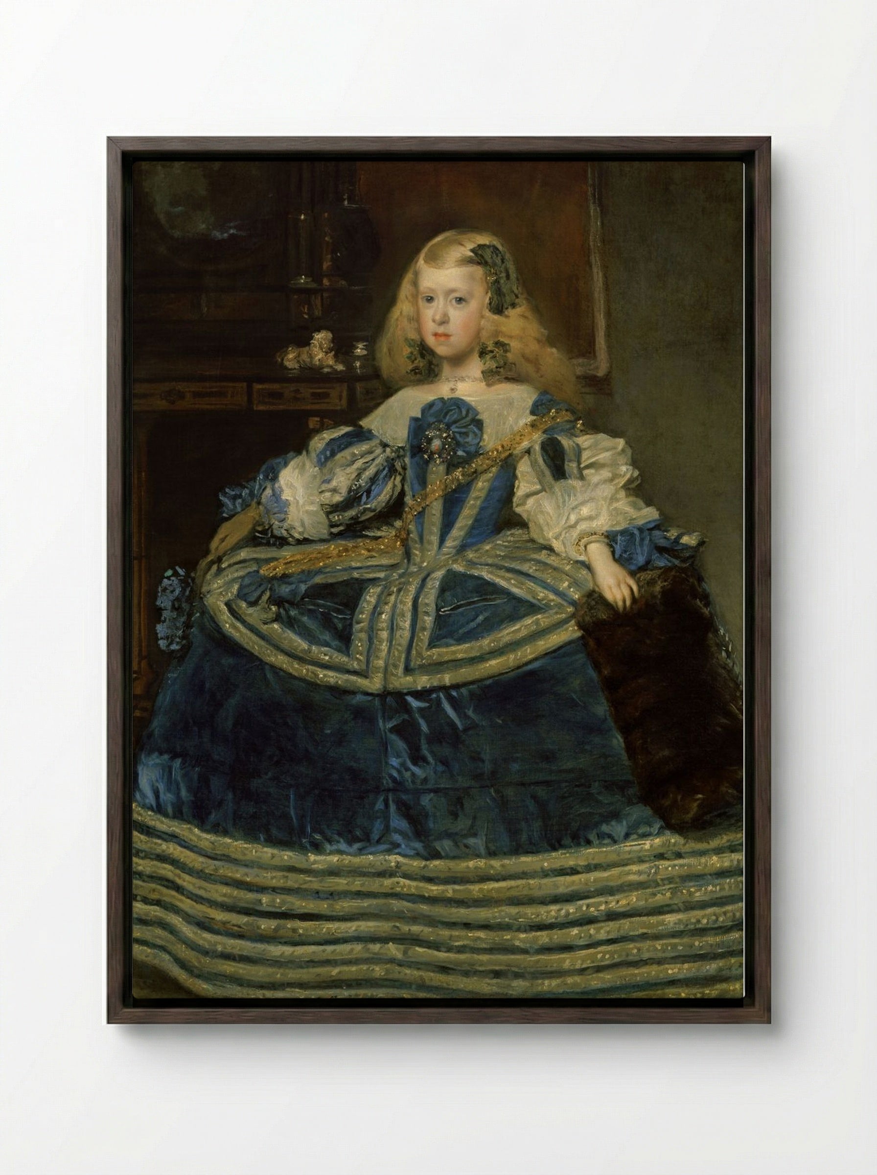 Infanta Margarita Teresa in a Blue Dress - Diego Velázquez - Framed Canvas Dark Wood