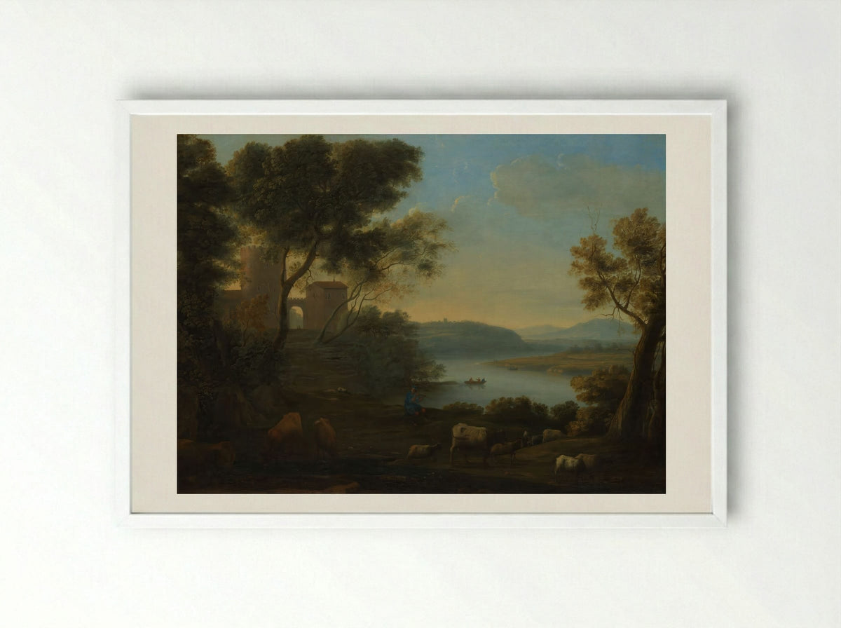 Pastoral Landscape, The Roman Campagna - Claude Lorrain - Framed Print White