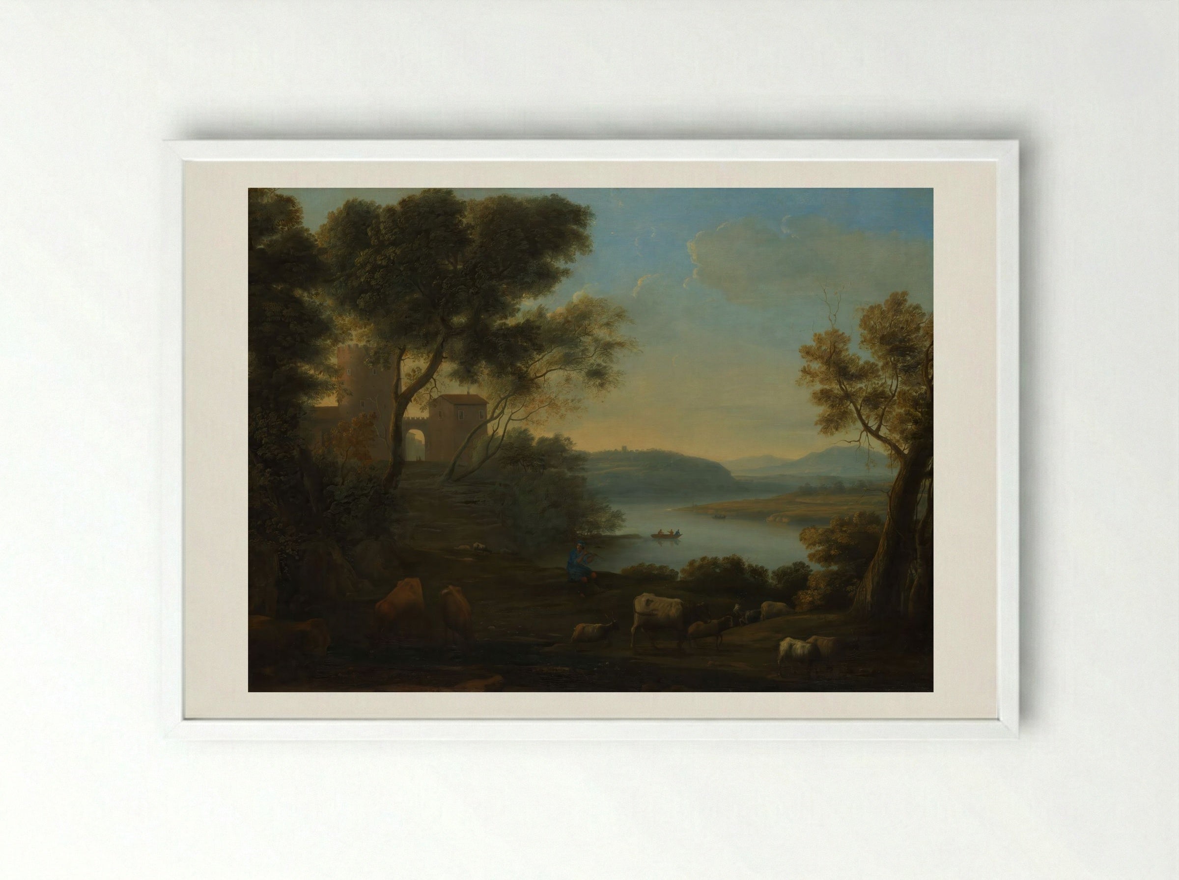 Pastoral Landscape, The Roman Campagna - Claude Lorrain - Framed Print White