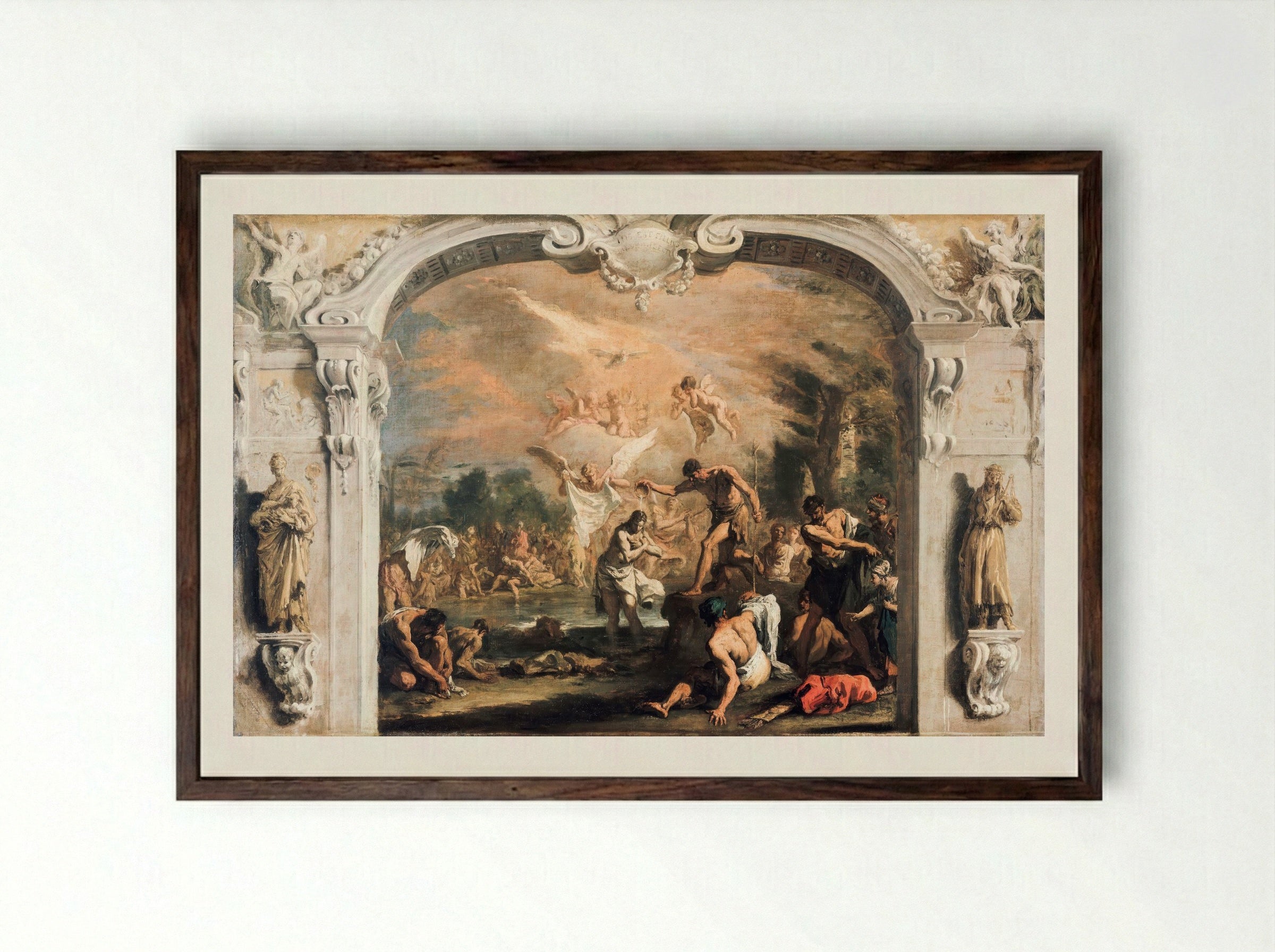 The Baptism of Christ - Sebastiano Ricci - Framed Print Dark Wood