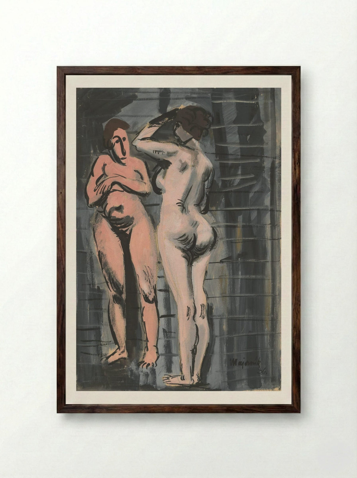 Two Female Nudes - Cyprián Majerník - Framed Print Dark Wood