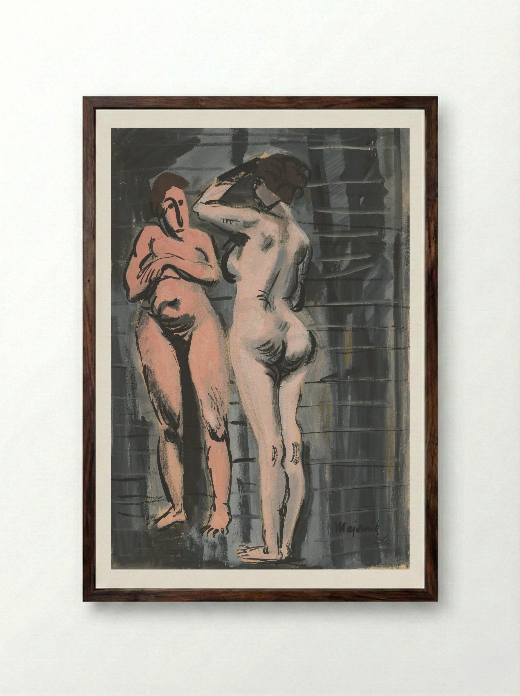 Two Female Nudes - Cyprián Majerník - Framed Print Dark Wood