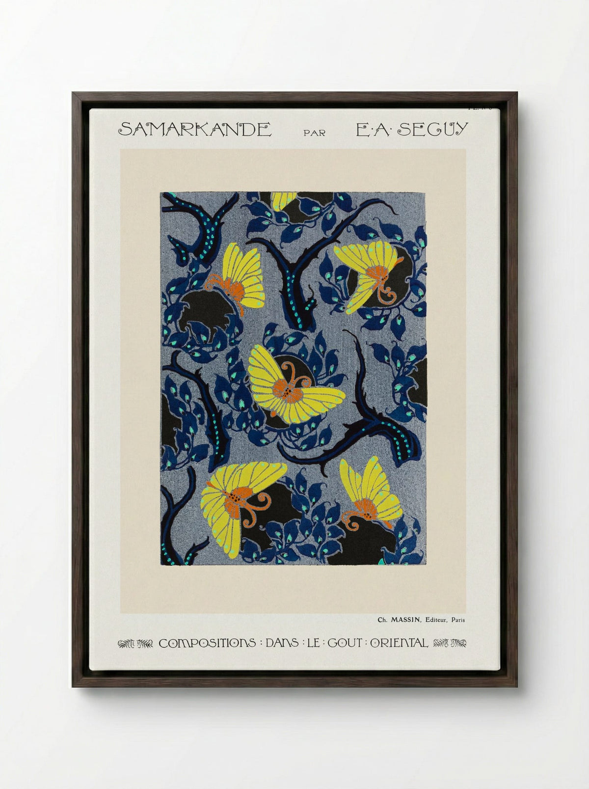 Samarkande, Plate No. 5 (Butterflies and Branches) - E. A. Séguy - Framed Canvas Dark Wood