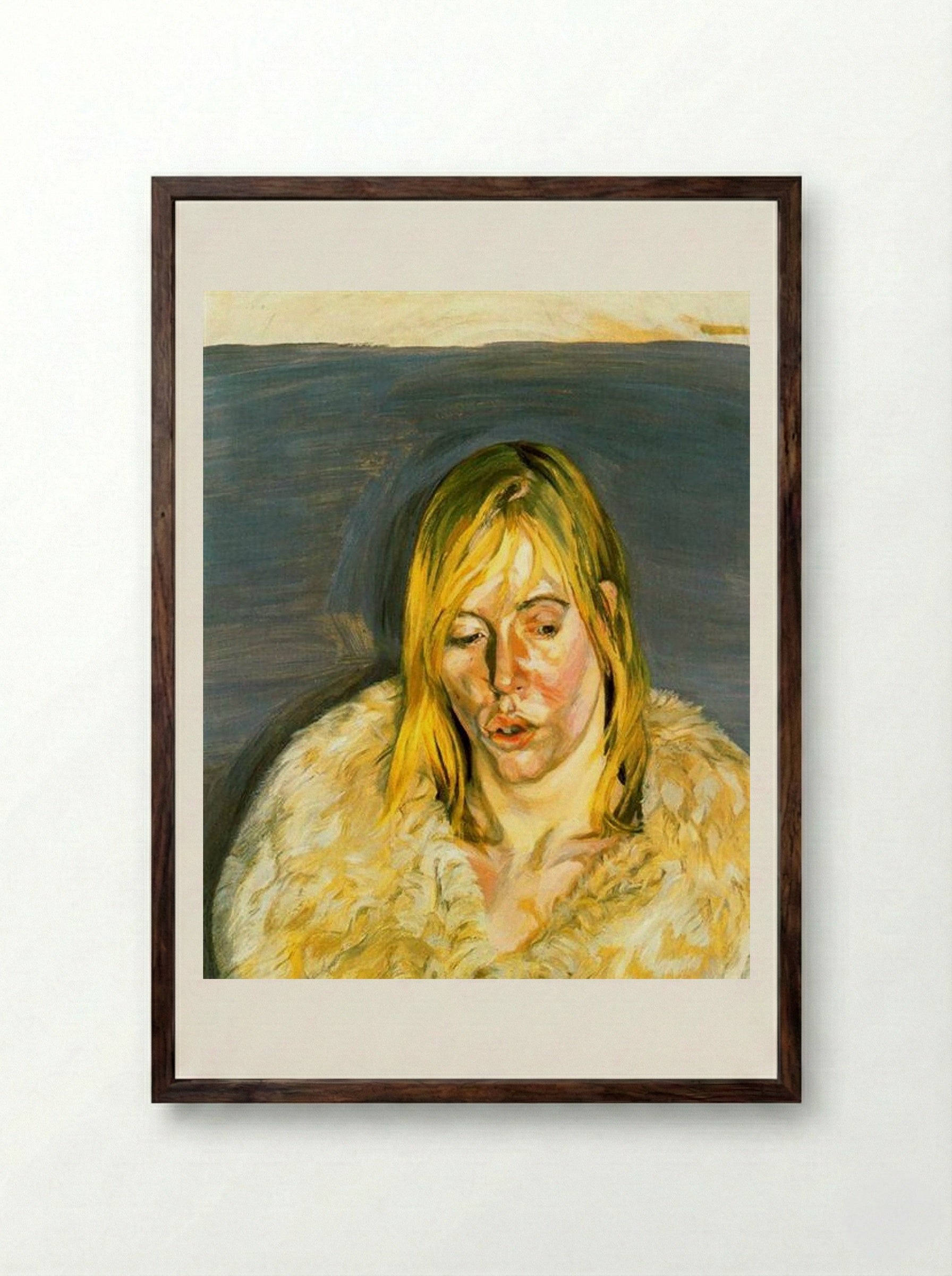 Girl in a Fur Coat - Lucian Freud - Framed Print Dark Wood