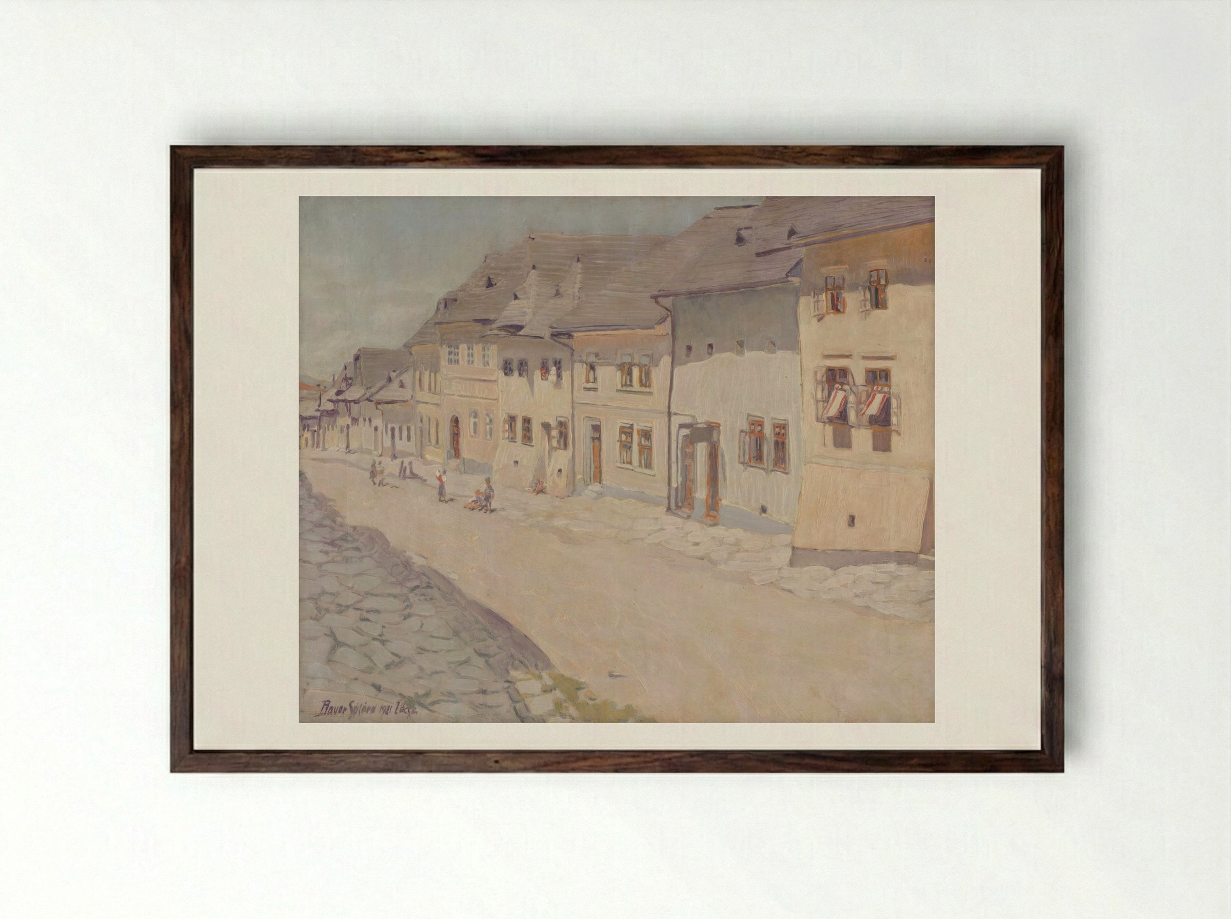 Street in Liptovský Svätý Mikuláš - Konštantín Bauer - Framed Print Dark Wood